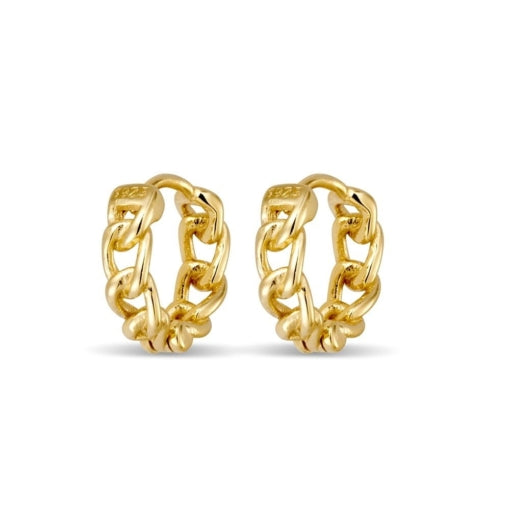 Sterling Silver Gold Plated Chain Link Huggie Earrings