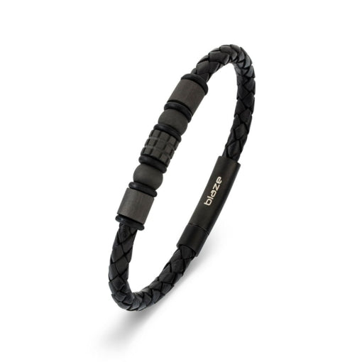 Stainless Steel Black Plated Leather Bracelet, 20m