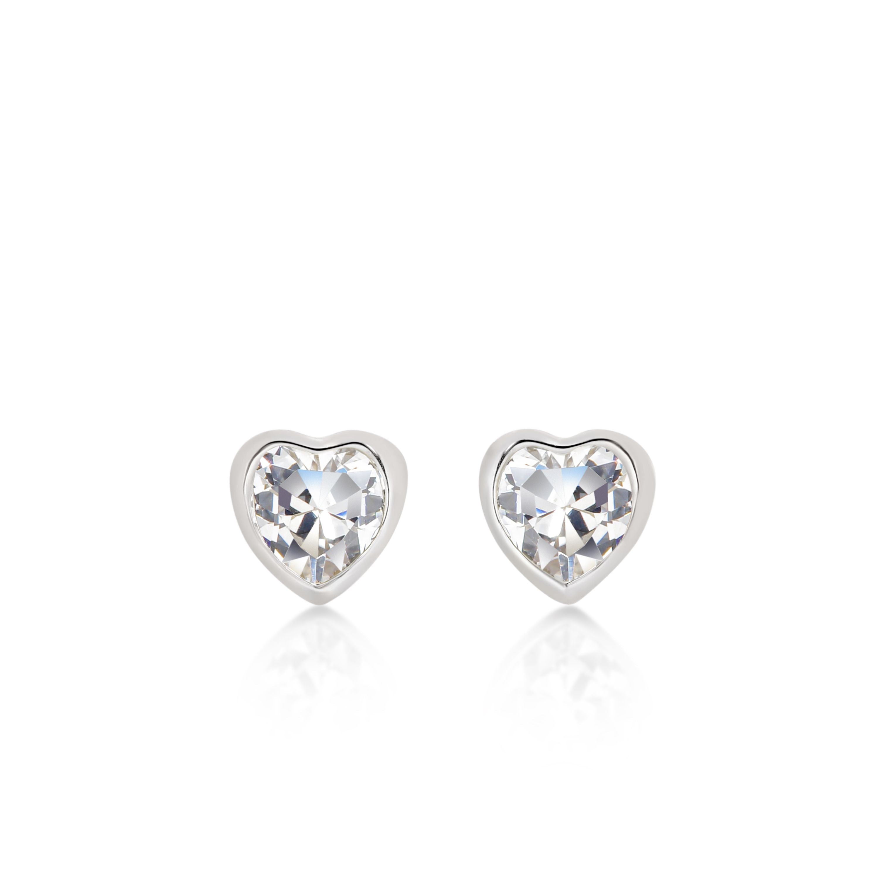 Sterling Silver Cubic Zirconia Heart Stud Earrings