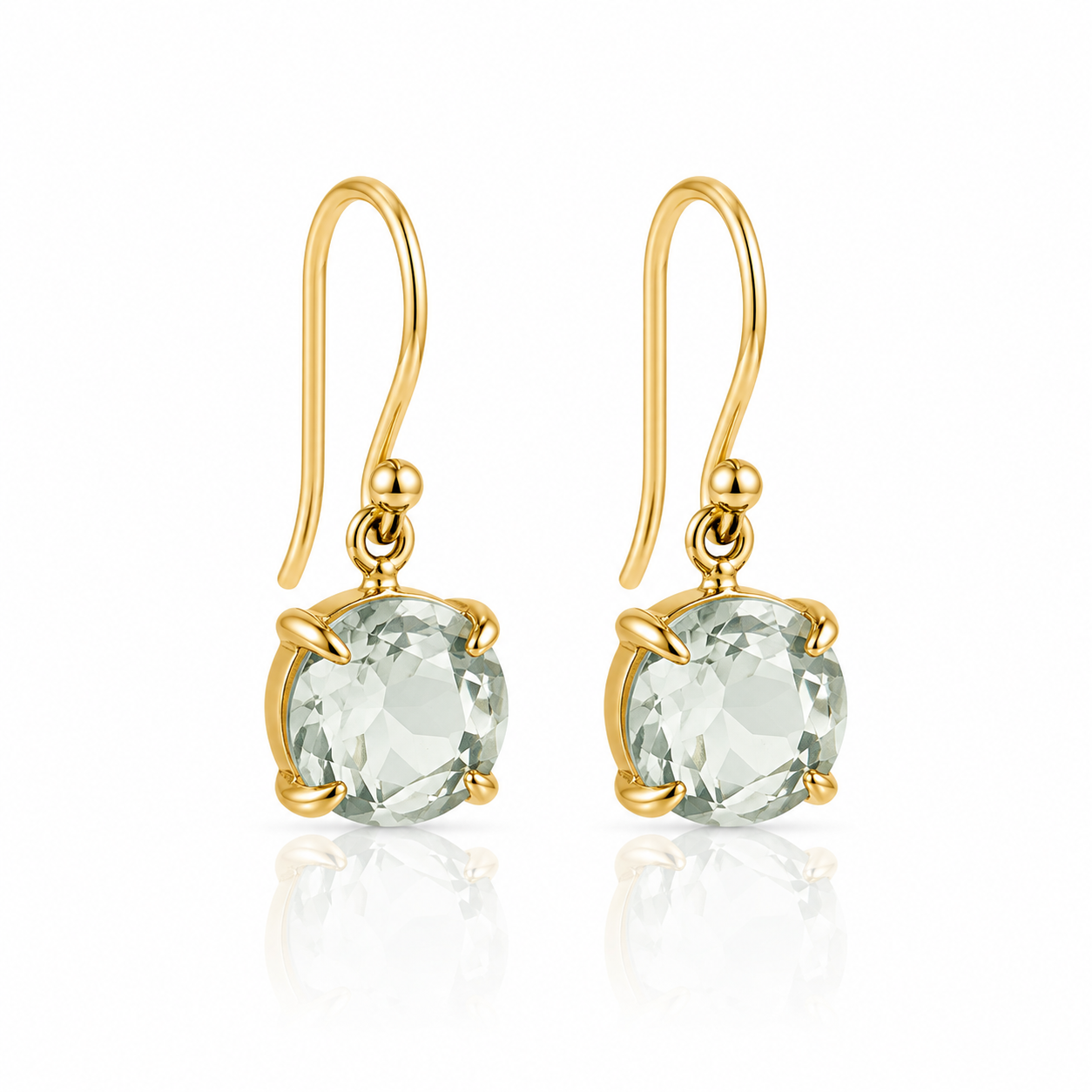 9ct Yellow Gold Green Amethest Shepard Hook Earrings