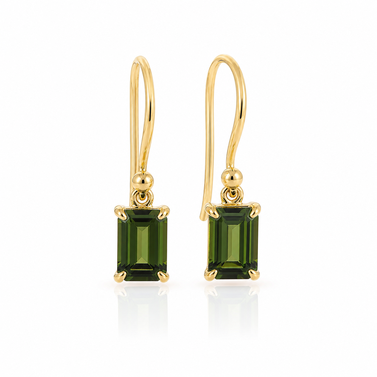 9ct Yellow Gold Green Tourmaline Shepard Hook Earrings