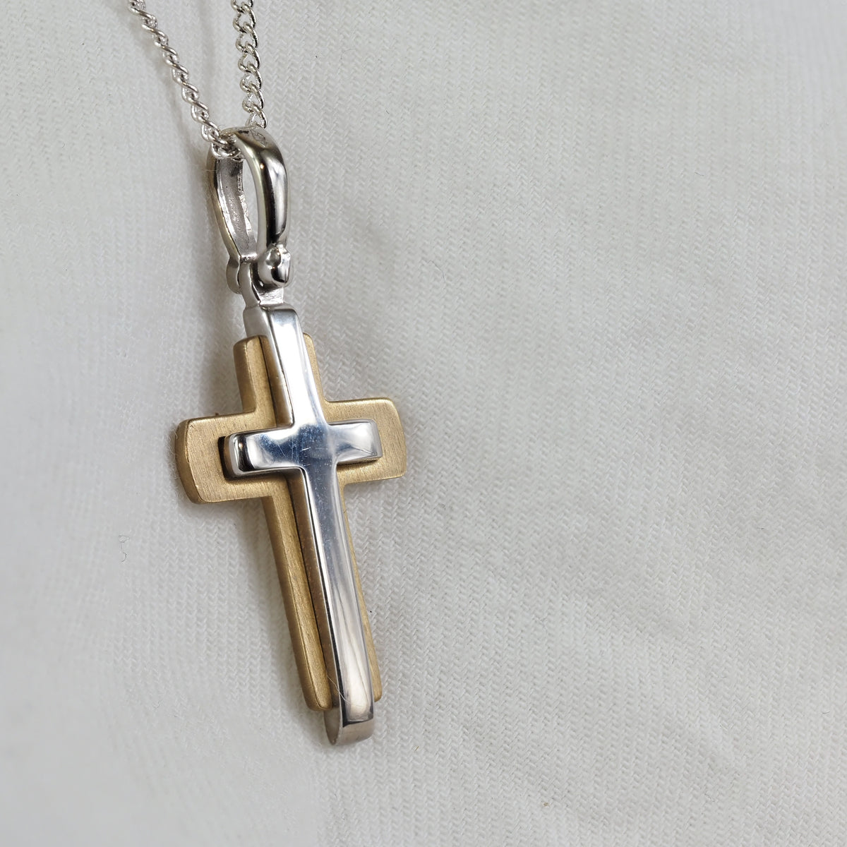 9ct Yellow and White Gold Double Cross, 37mm