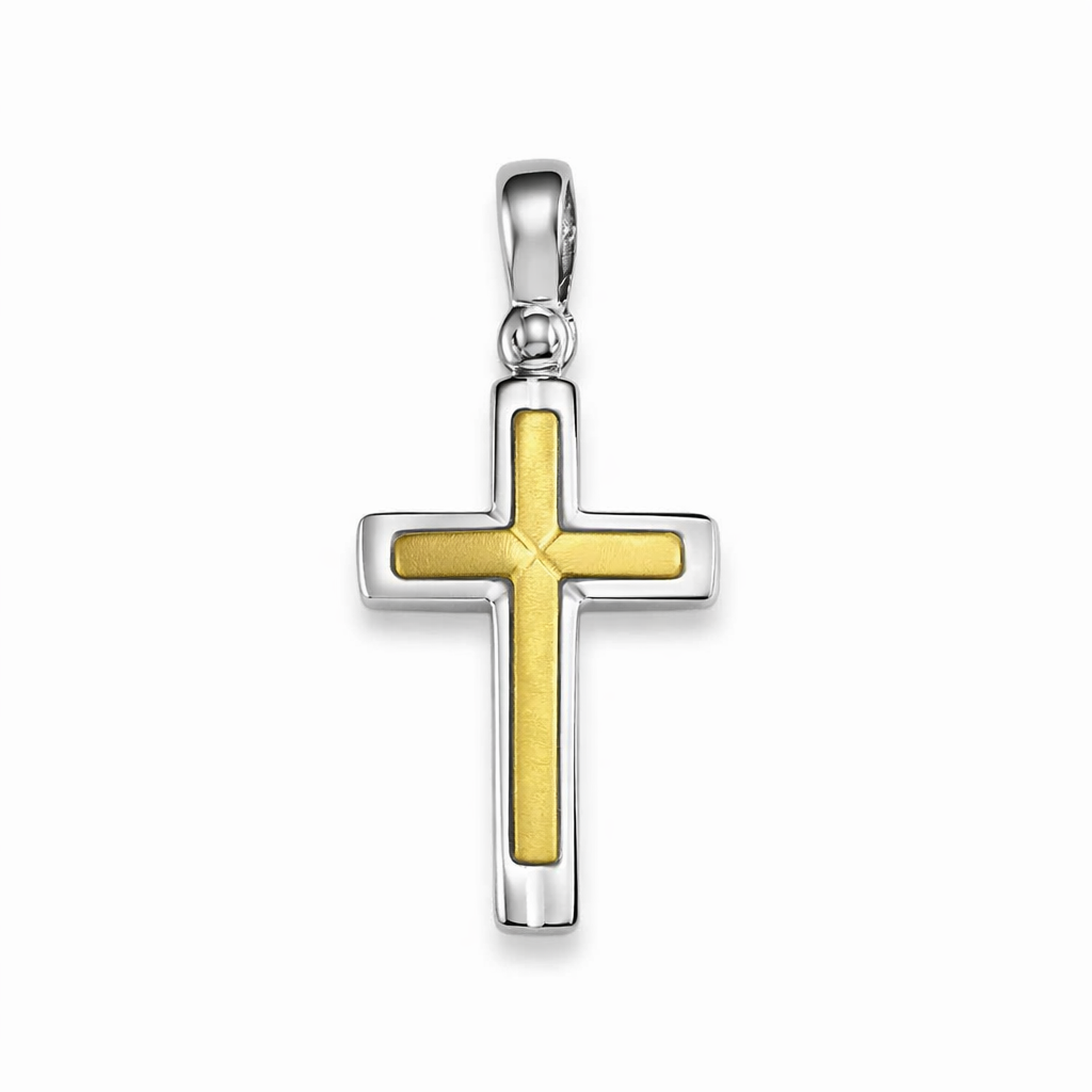 9ct Yellow and White Gold Cross, 27mm