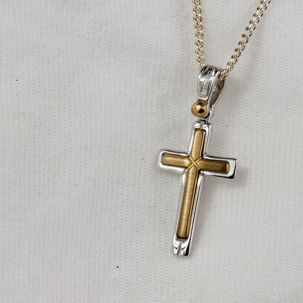 9ct Yellow and White Gold Cross, 27mm