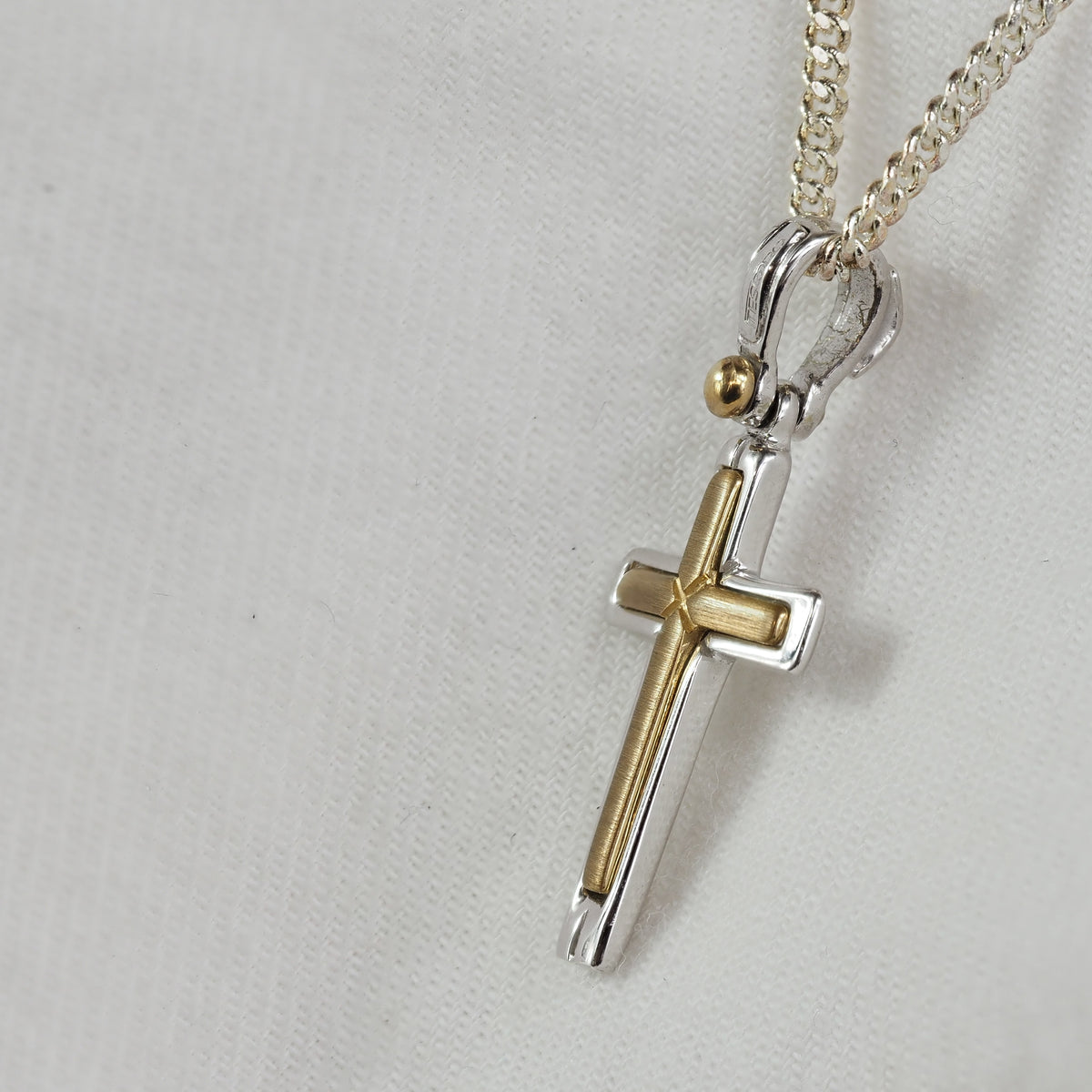 9ct Yellow and White Gold Cross, 27mm
