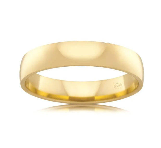 18ct Yellow Gold 4mm Wedding band, polished finish, size N