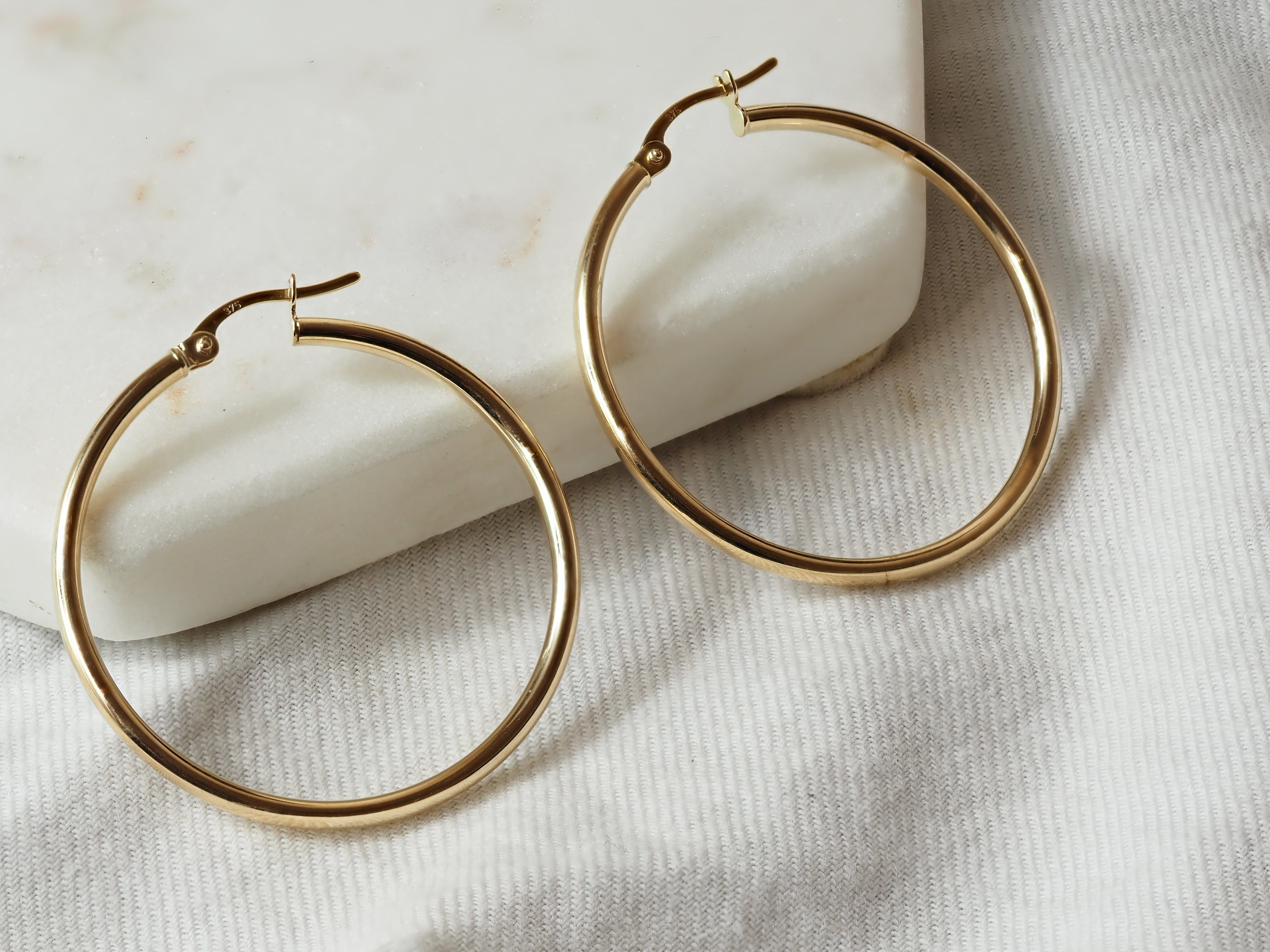 9ct Yellow Gold Hoop Earrings, 30mm