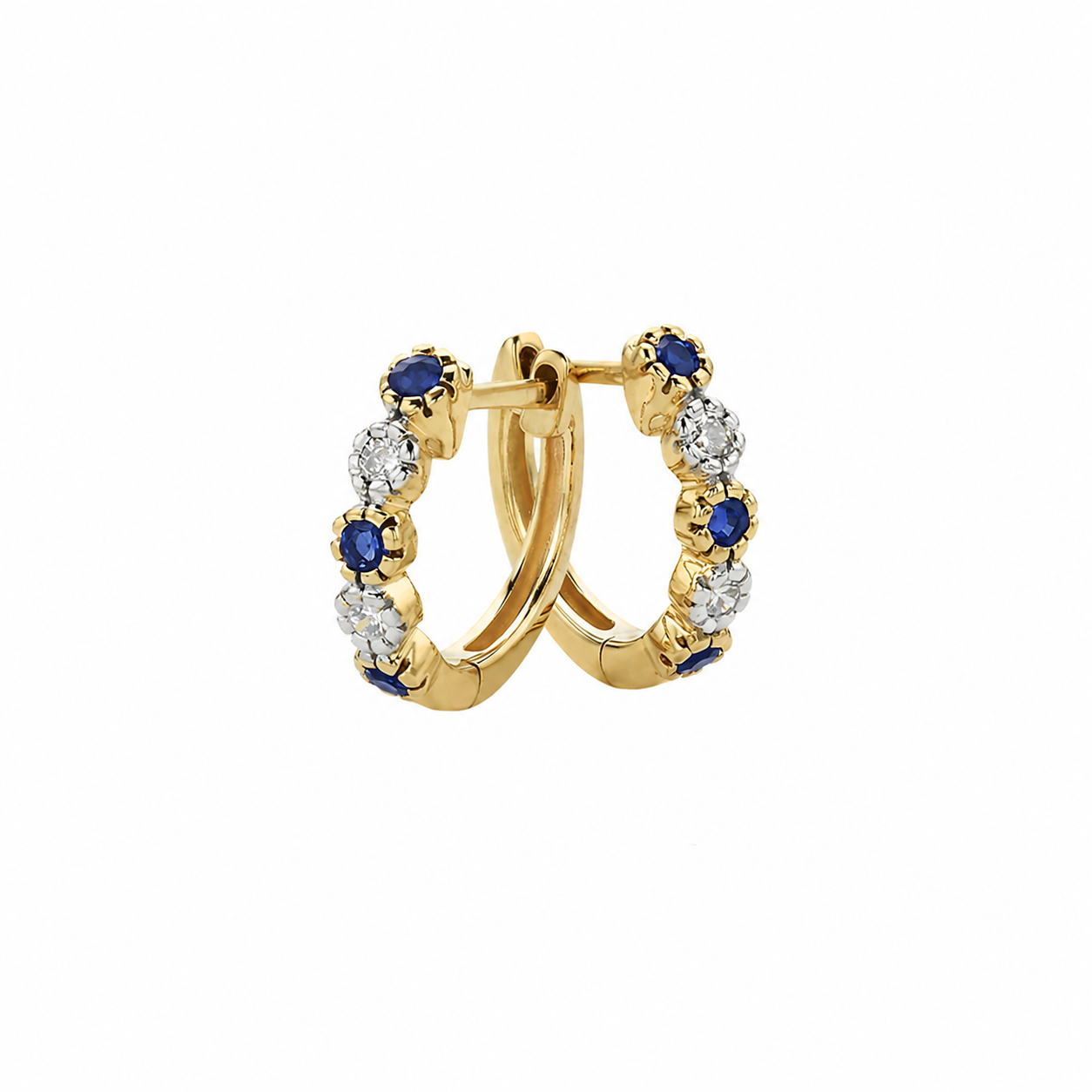 9ct Yellow Gold Sapphire and Diamond Huggie Earrings