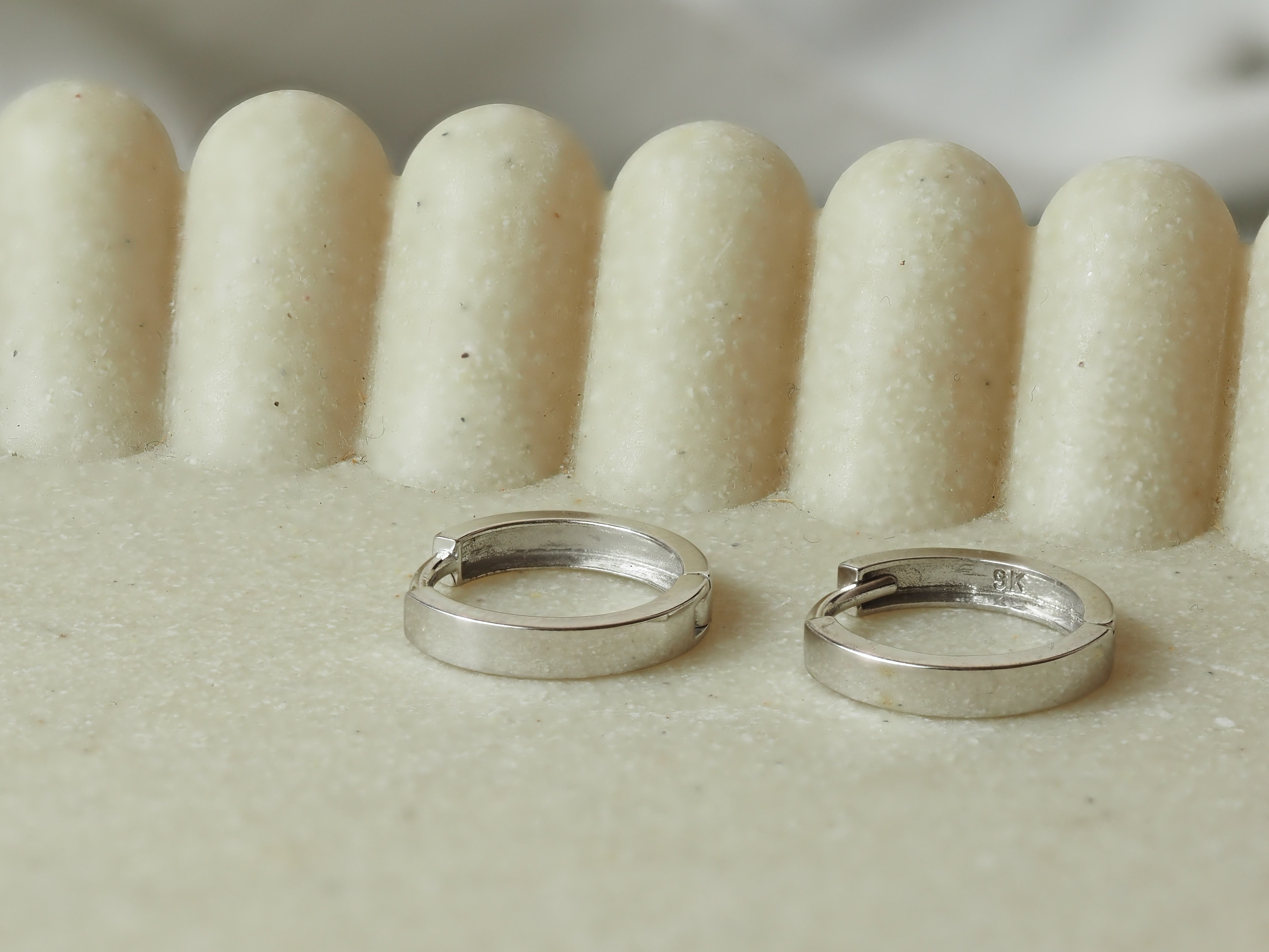 9ct White Gold Flat Round Huggie Earrings