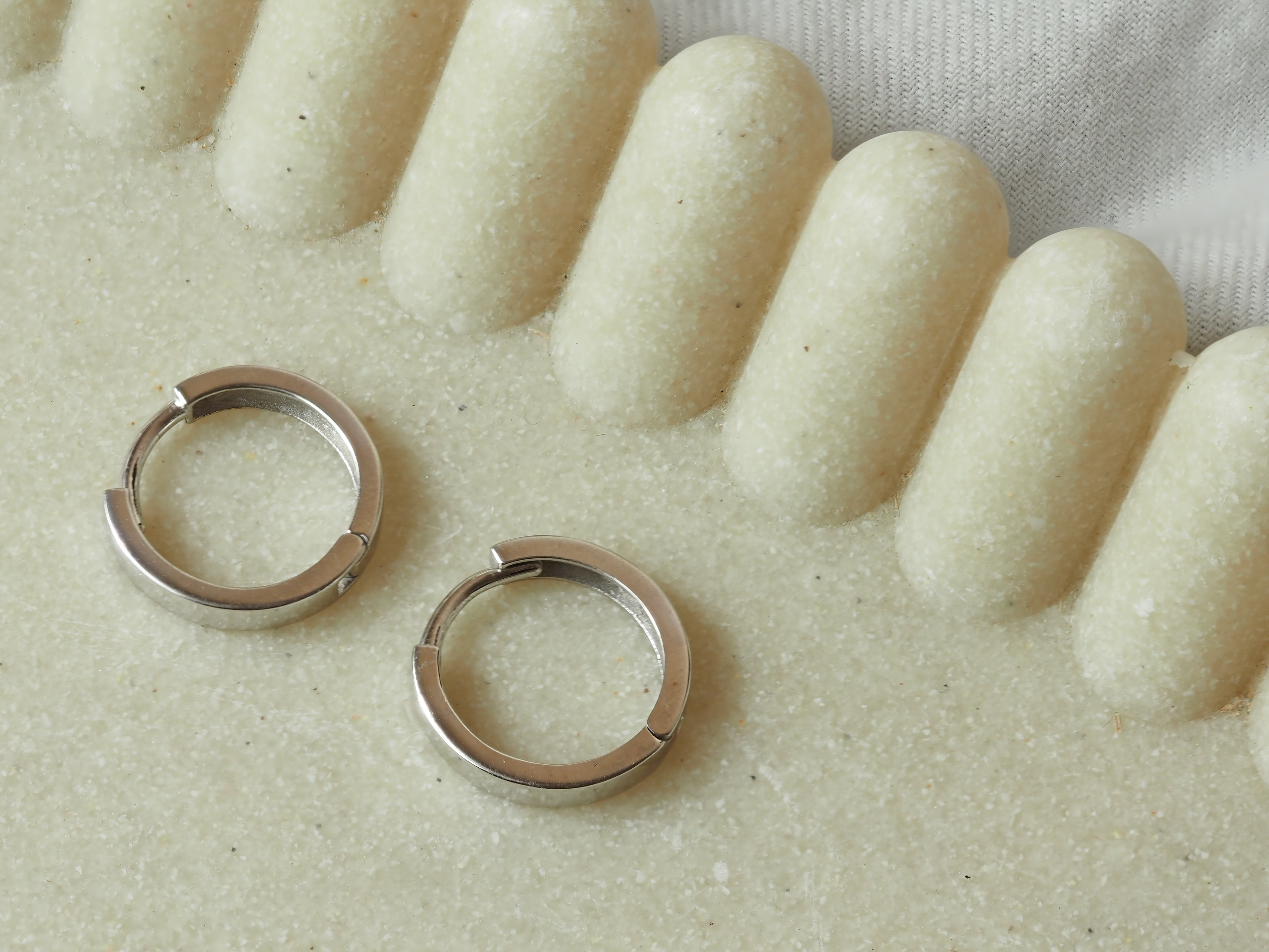 9ct White Gold Flat Round Huggie Earrings