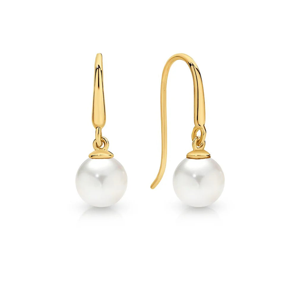 9ct Yellow Gold Freshwater Pearl Hoop Earrings