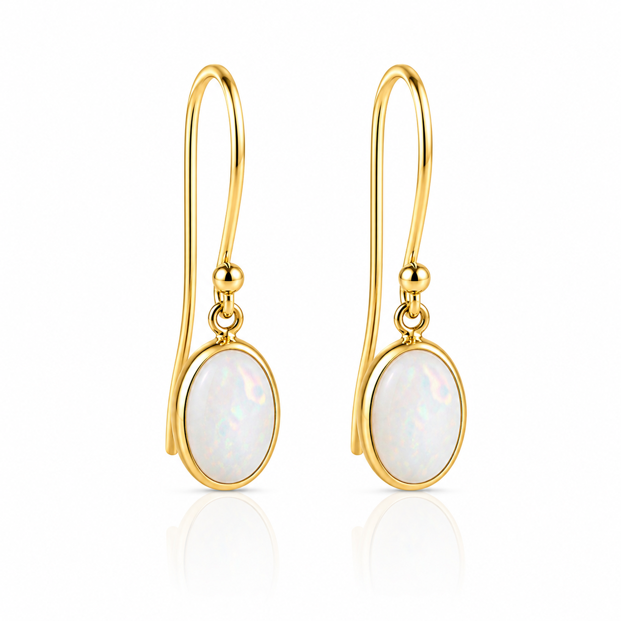 9ct Yellow Gold Opal Shepard Hook Earrings