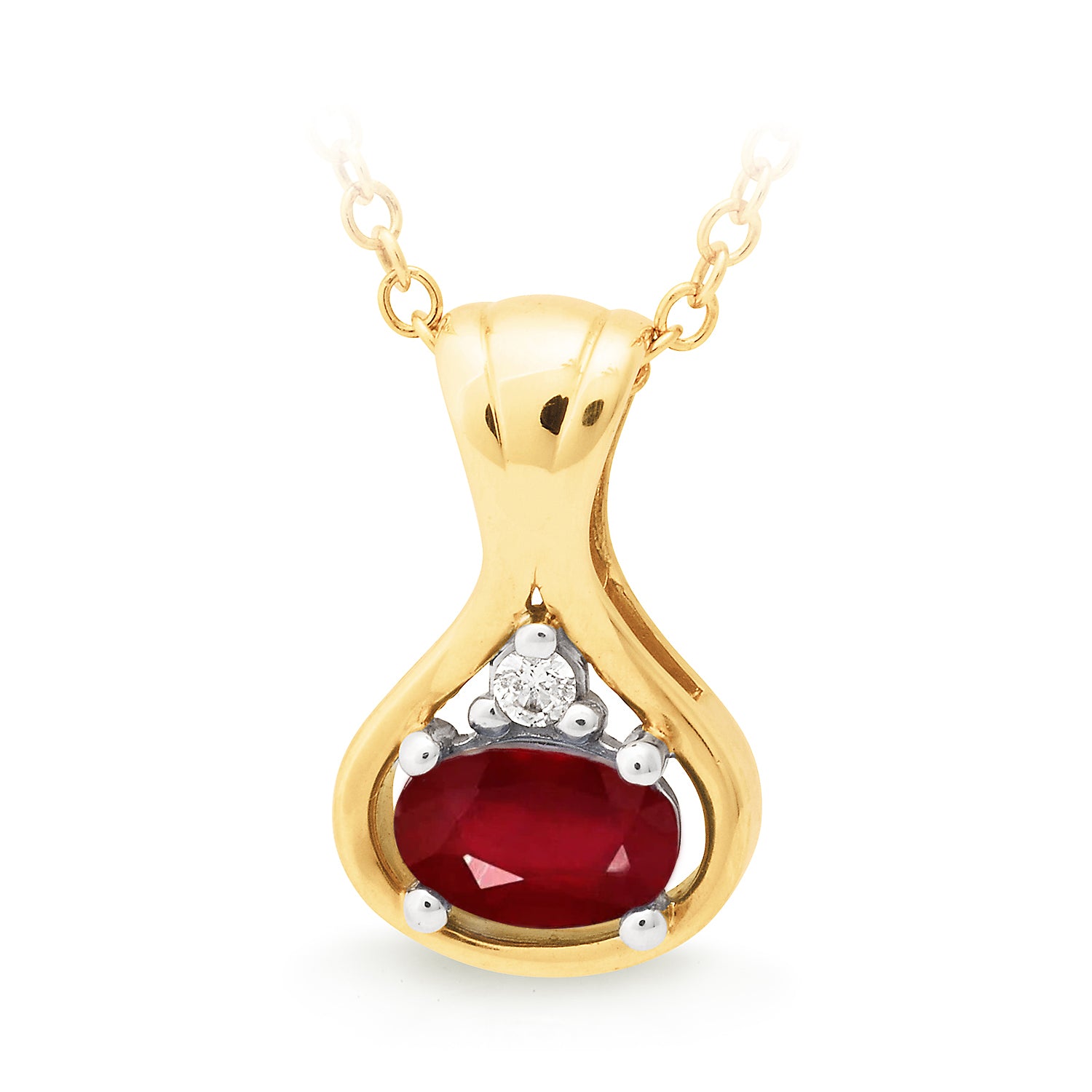 9ct Yellow Gold Ruby and Diamond Pendant 6mm Centre