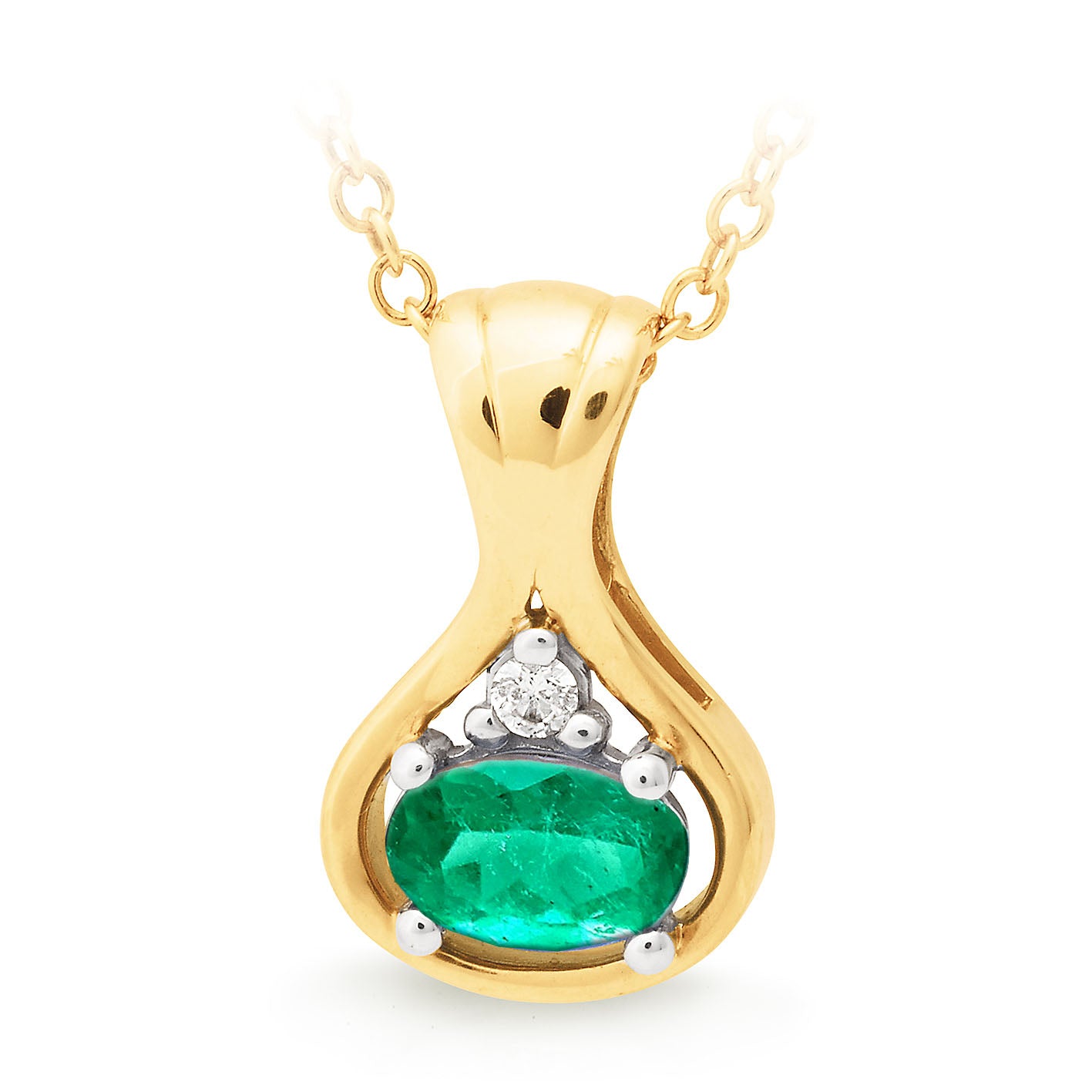 9ct Yellow gold Emerald and Diamond pendant