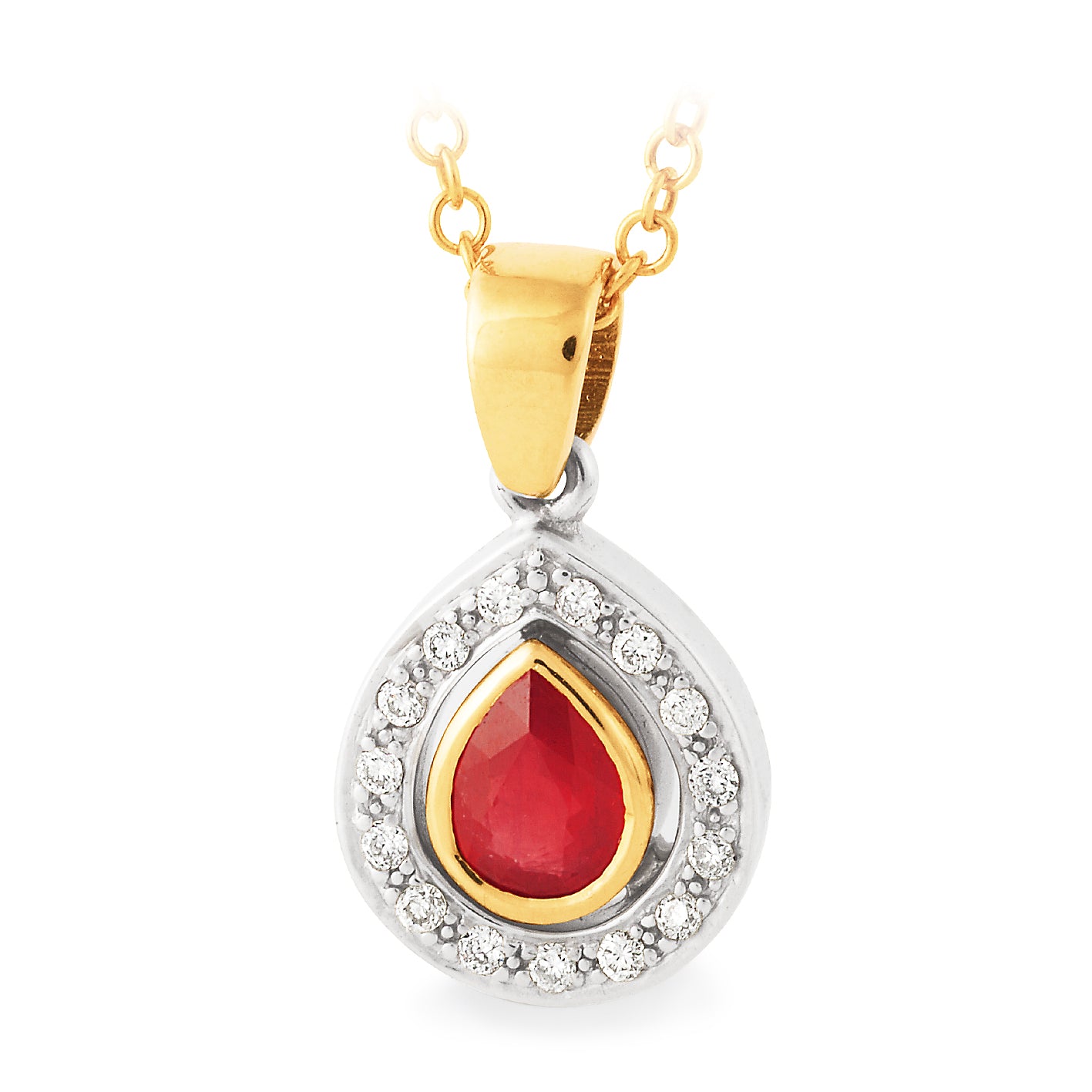9ct Yellow and White gold Ruby and Diamond pendant