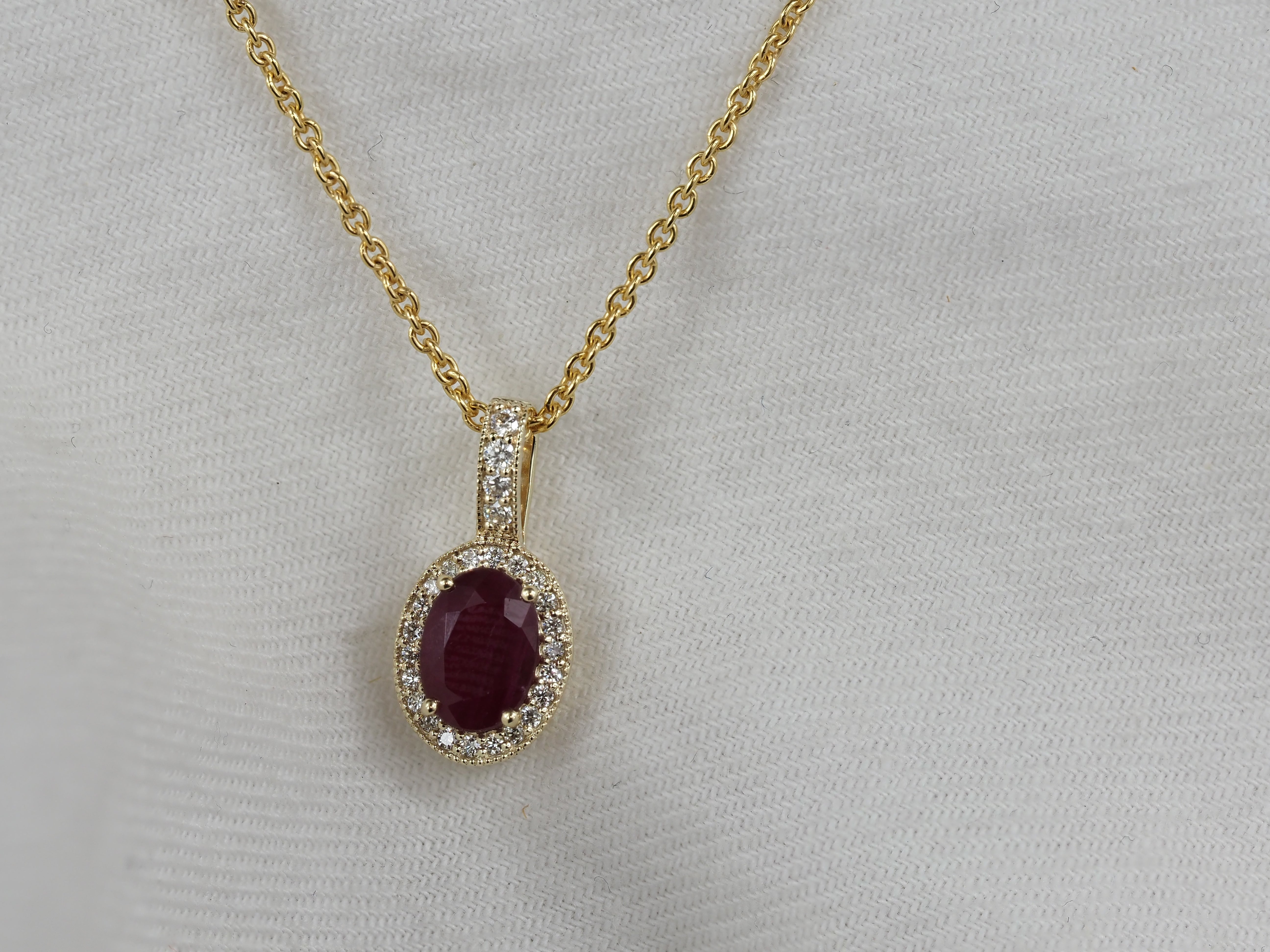 9ct Yellow Gold Ruby and Diamond Pendant