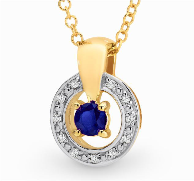9ct Yellow and White Gold Sapphire and Diamond pendant