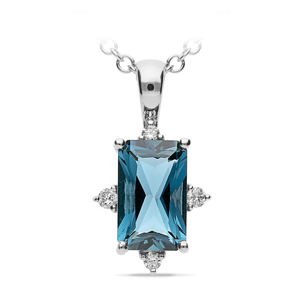 9ct White Gold London Blue Topaz and Diamond Pendant