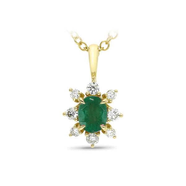 9ct Yellow Gold Emerald and Diamond Pendant