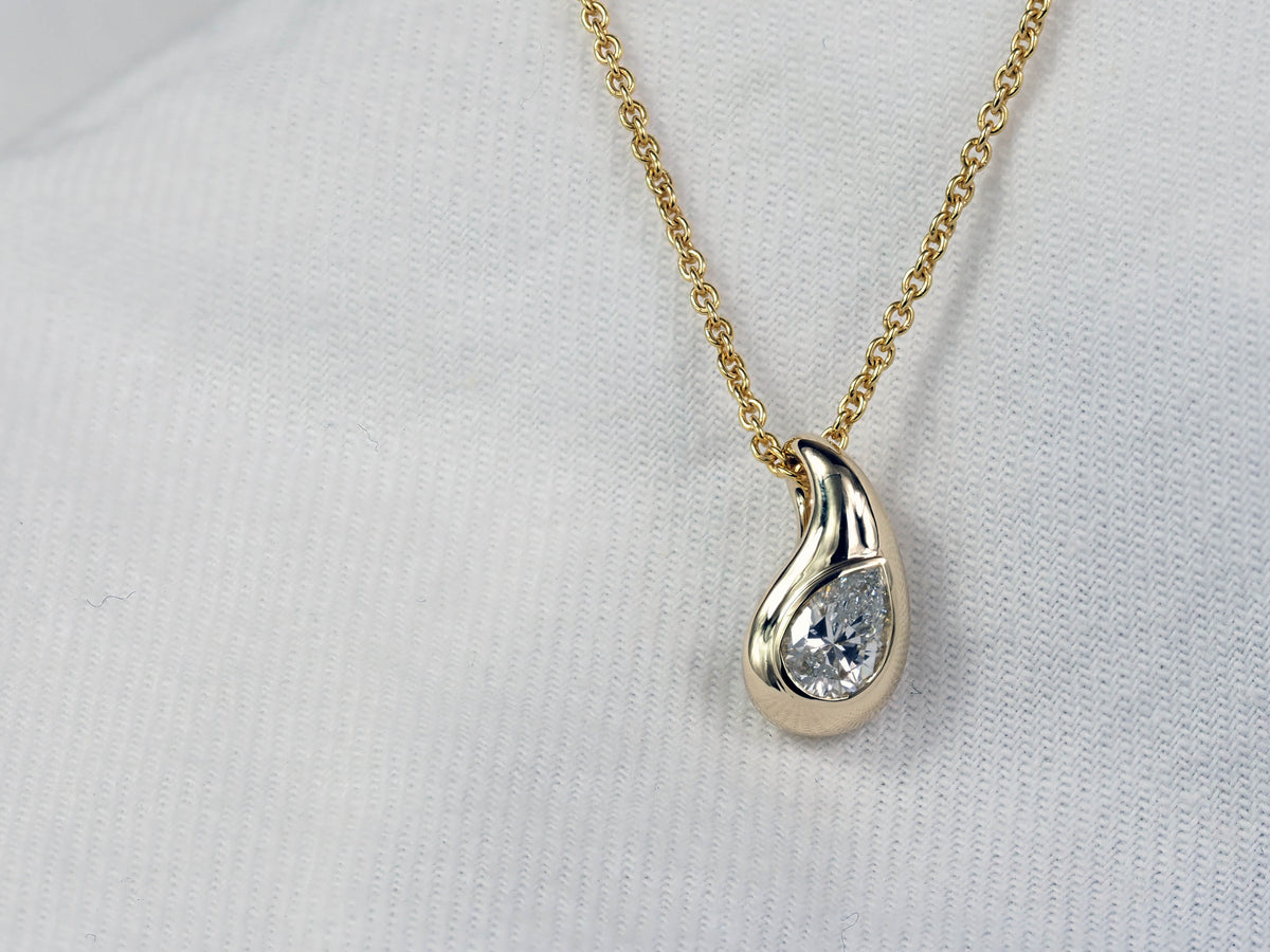 9ct Yellow Gold Pear Cut Lab-Grown Diamond Pendant, 0.50ct