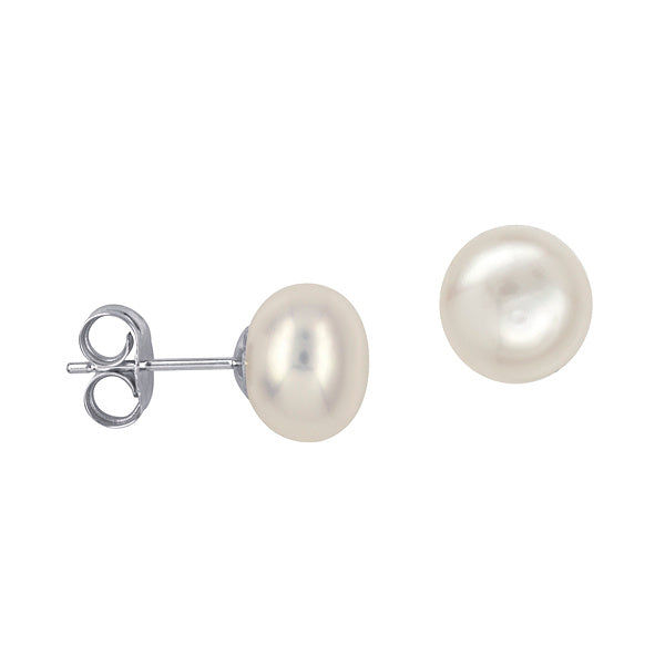 Sterling Silver Freshwater Button Pearl Stud Earrings, 8mm