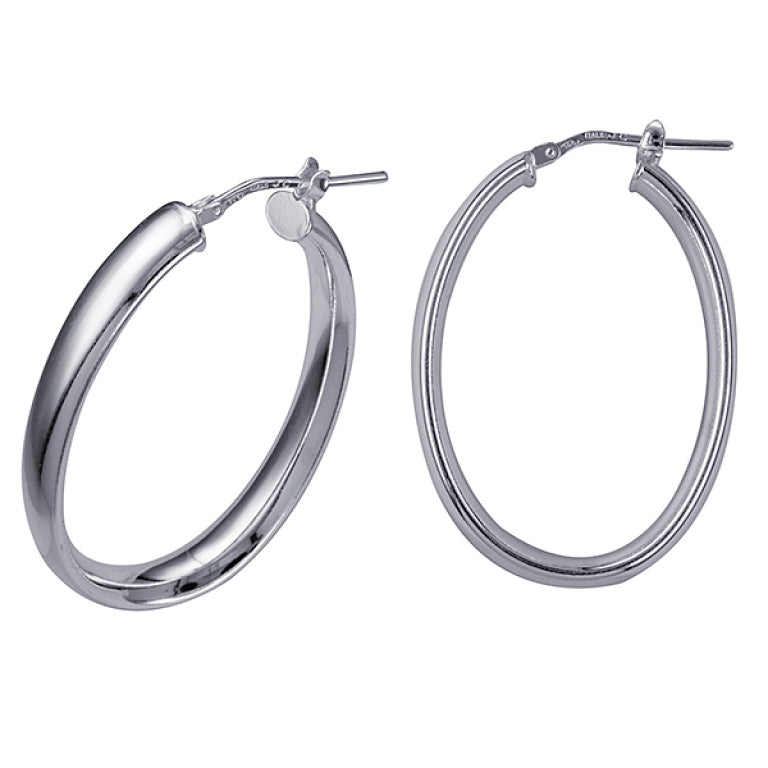Sterling Silver Oval Hoop Earrings, 30mm