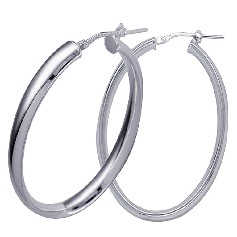 Sterling Silver Oval Hoop Earrings, 40mm