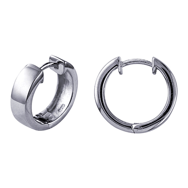Sterling Silver Plain Huggie Earrings, 11.4mm