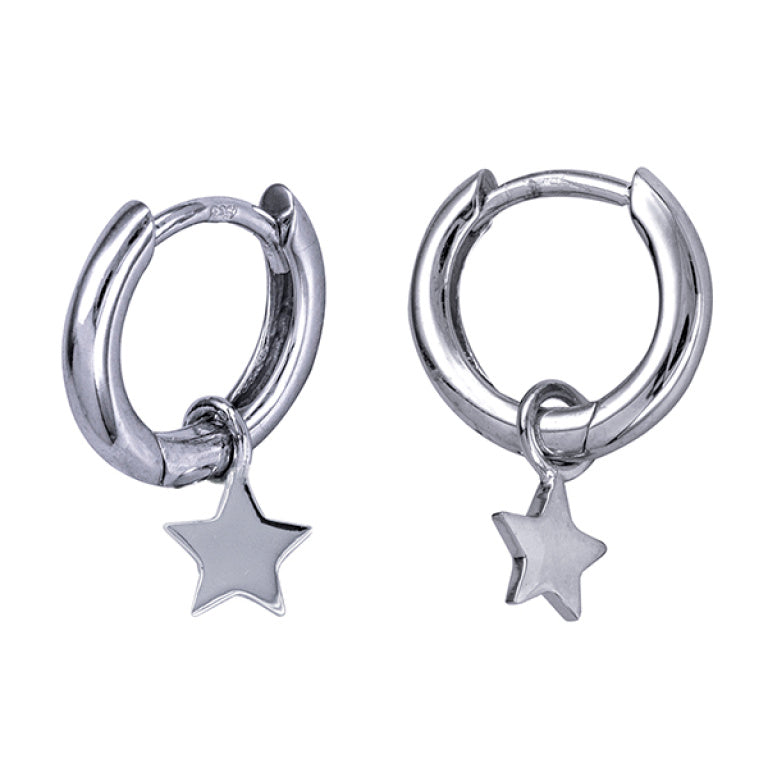 Sterling Silver Star Drop Huggie Earrings