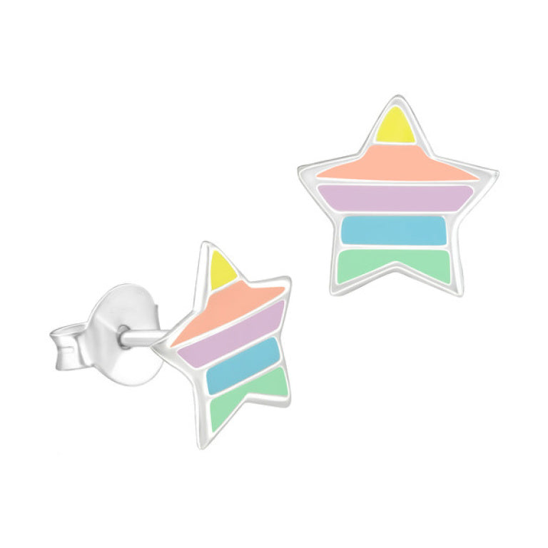 Sterling Silver Enamel Star Stud Earrings