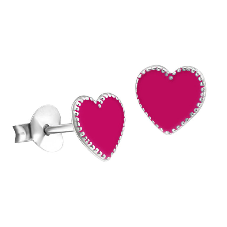 Sterling Silver Pink Heart Stud Earrings