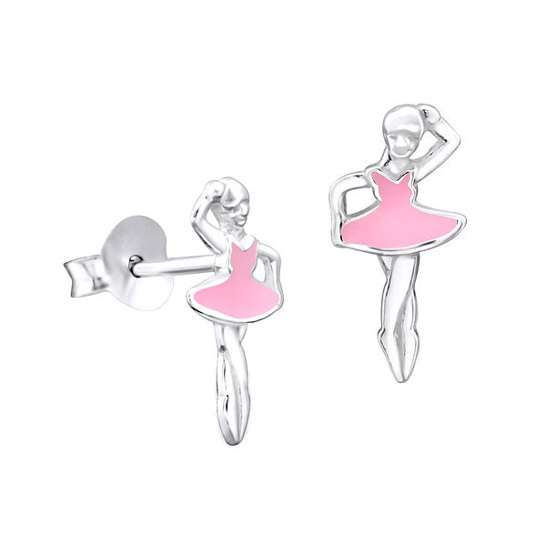 Sterling Silver Enamel Ballerina Stud Earrings