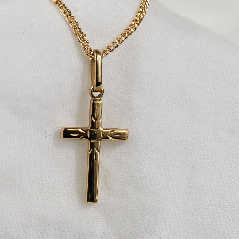 9ct Yellow Gold Engraved Cross Pendant