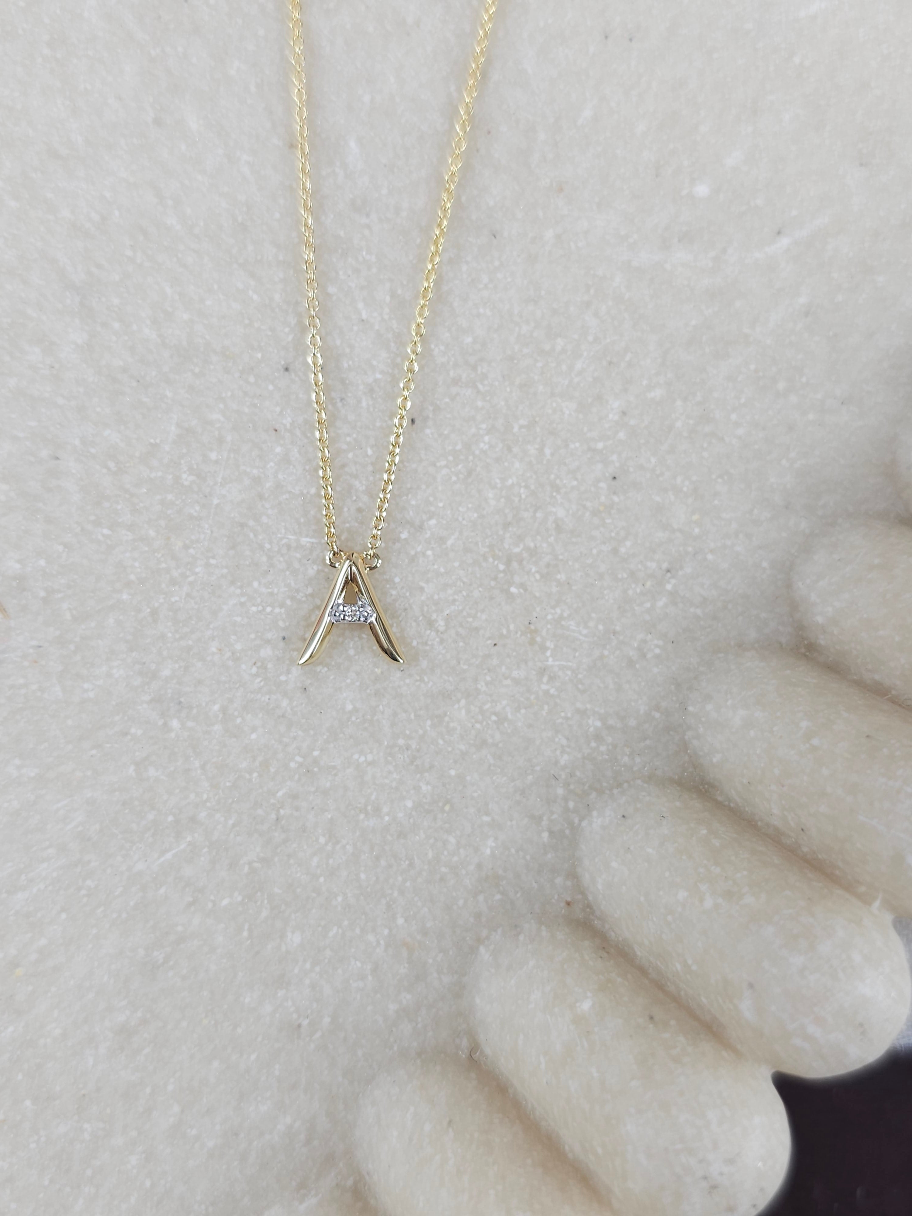 9ct Yellow Gold Diamond set Initial 'A' necklet