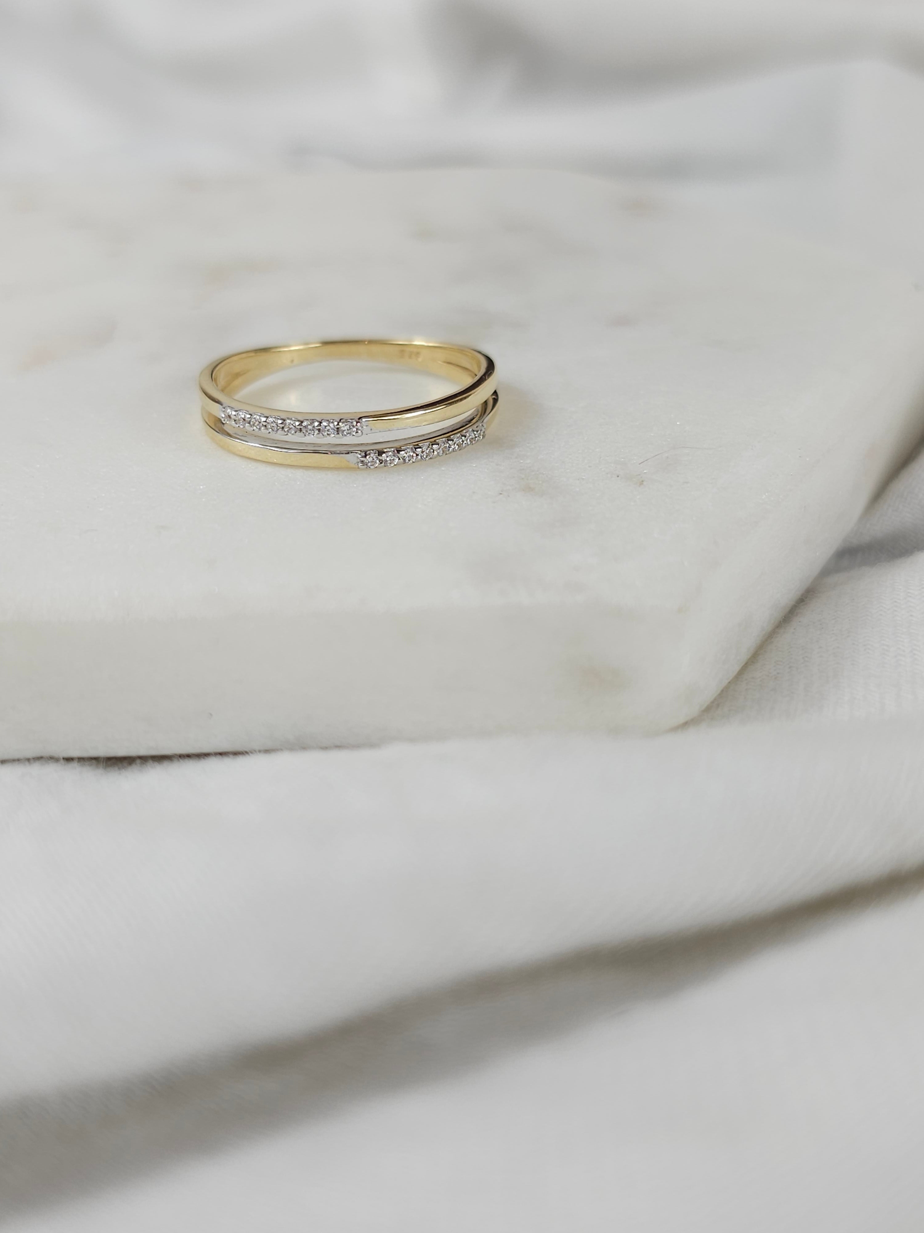 9ct Yellow Gold Cubic Zirconia Double Row Ring