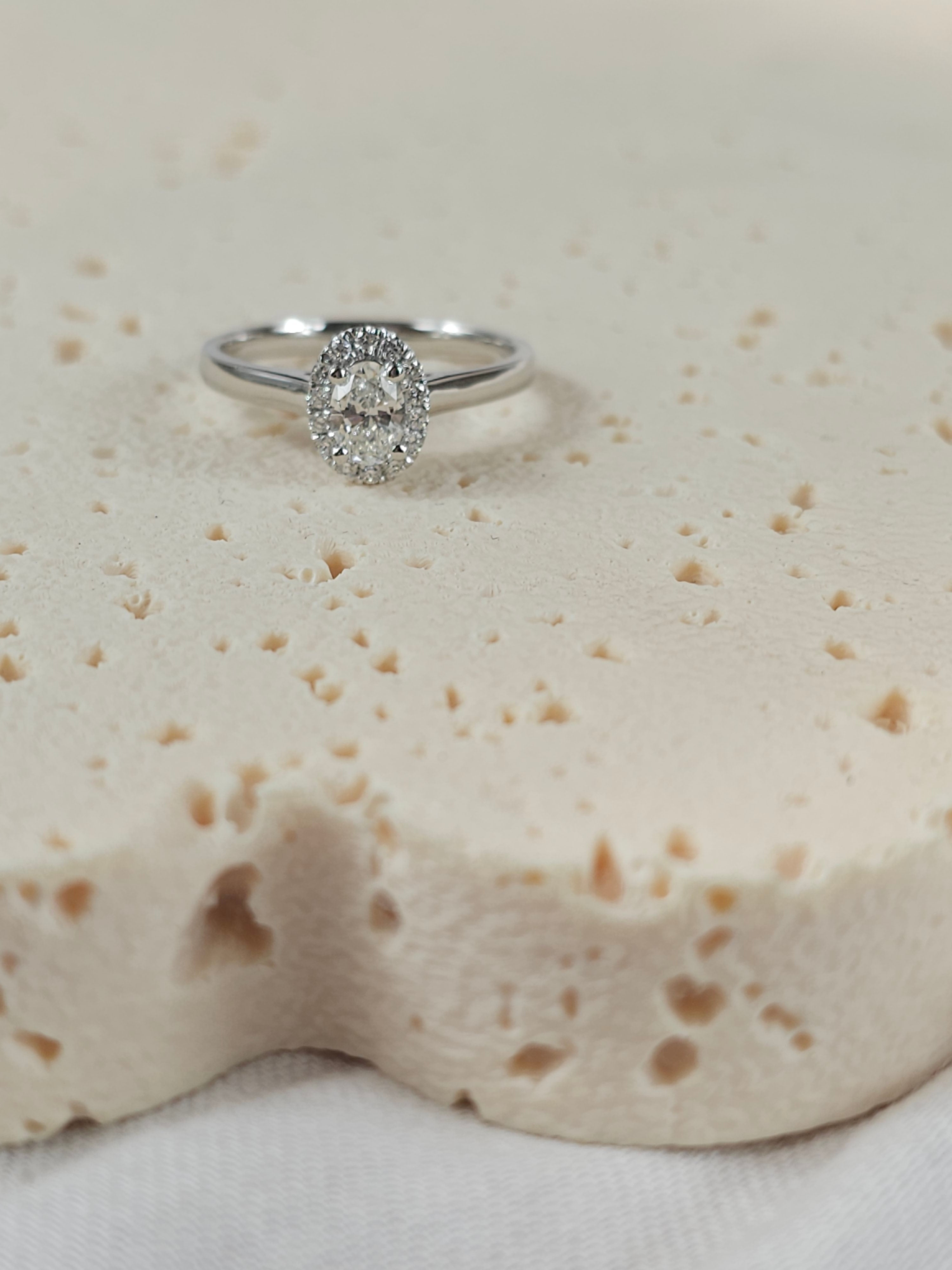 18ct White Gold Oval Cut Diamond Halo Engagement ring, 0.40ct centre