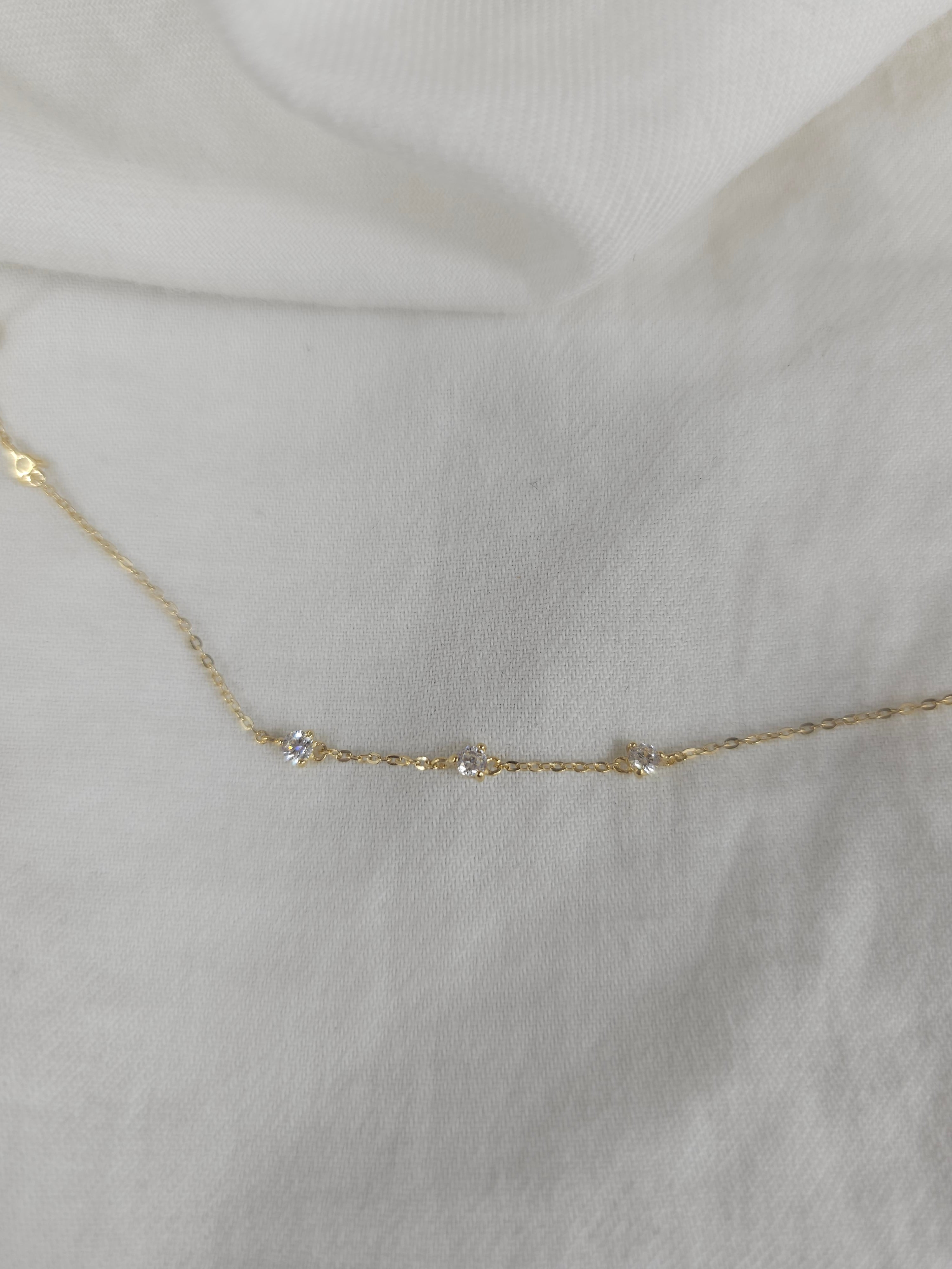 9ct delicate claw set cubic zirconia station necklet