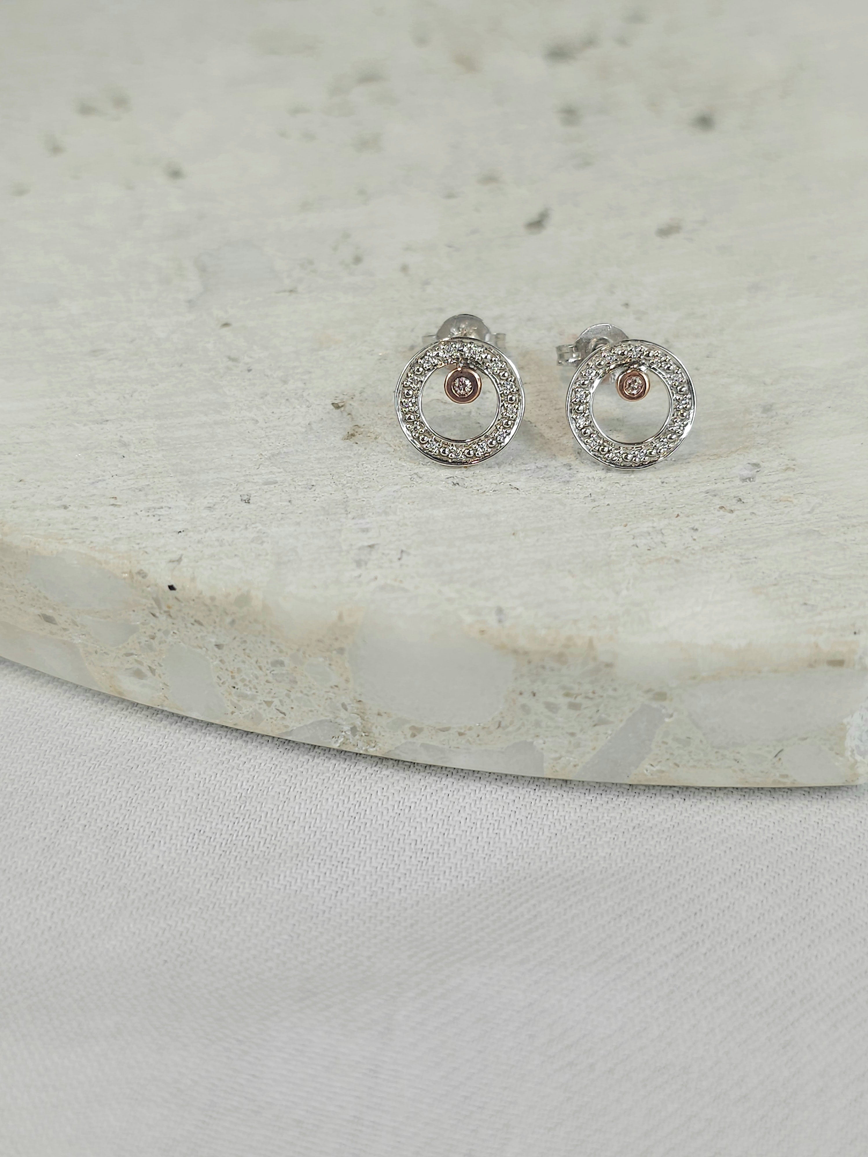 9ct White and Rose gold 'Pink Caviar' Argyle Diamond Studs, 0.06ct total