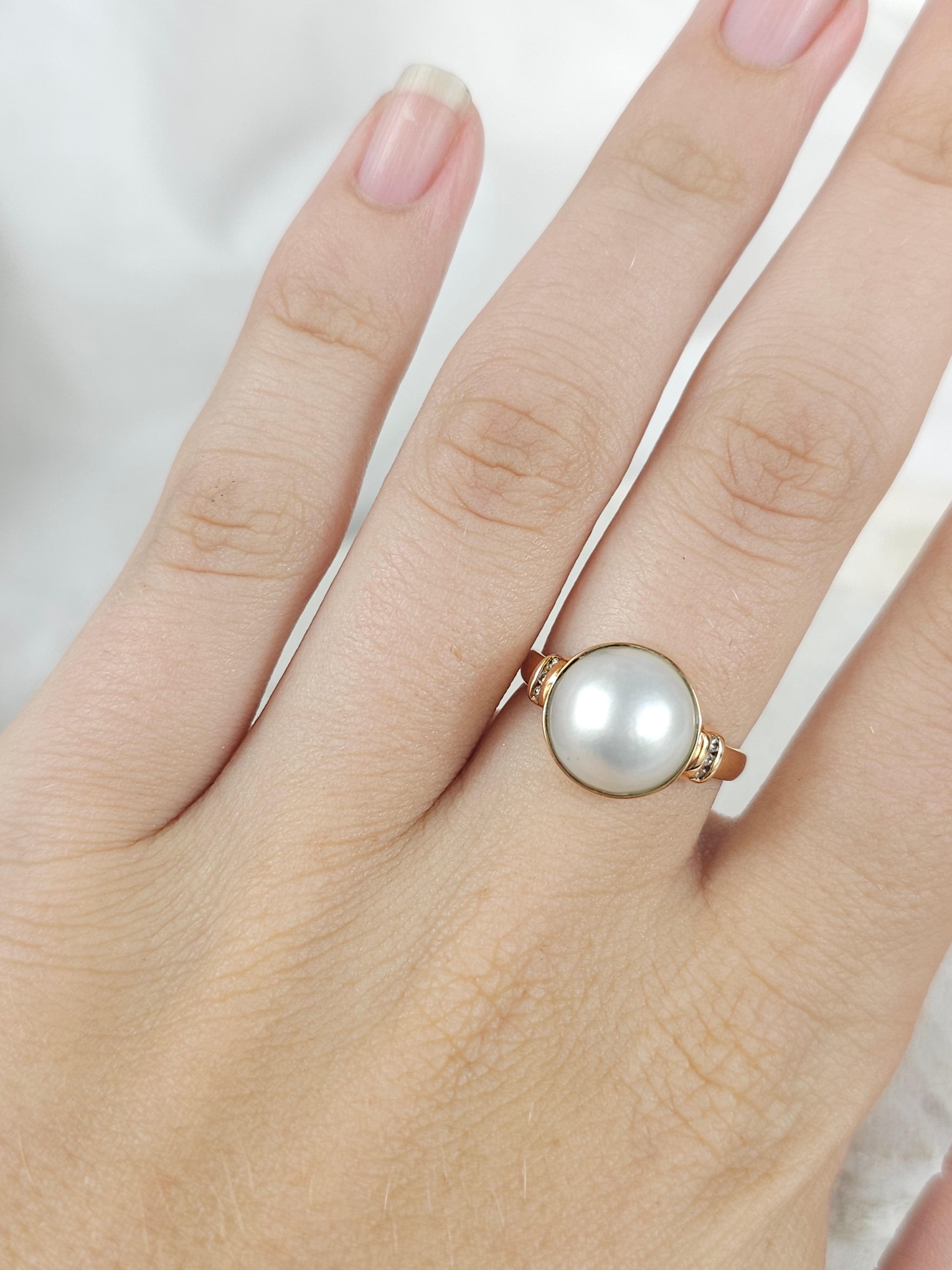 14ct Rose Gold Mabe Pearl and Diamond ring