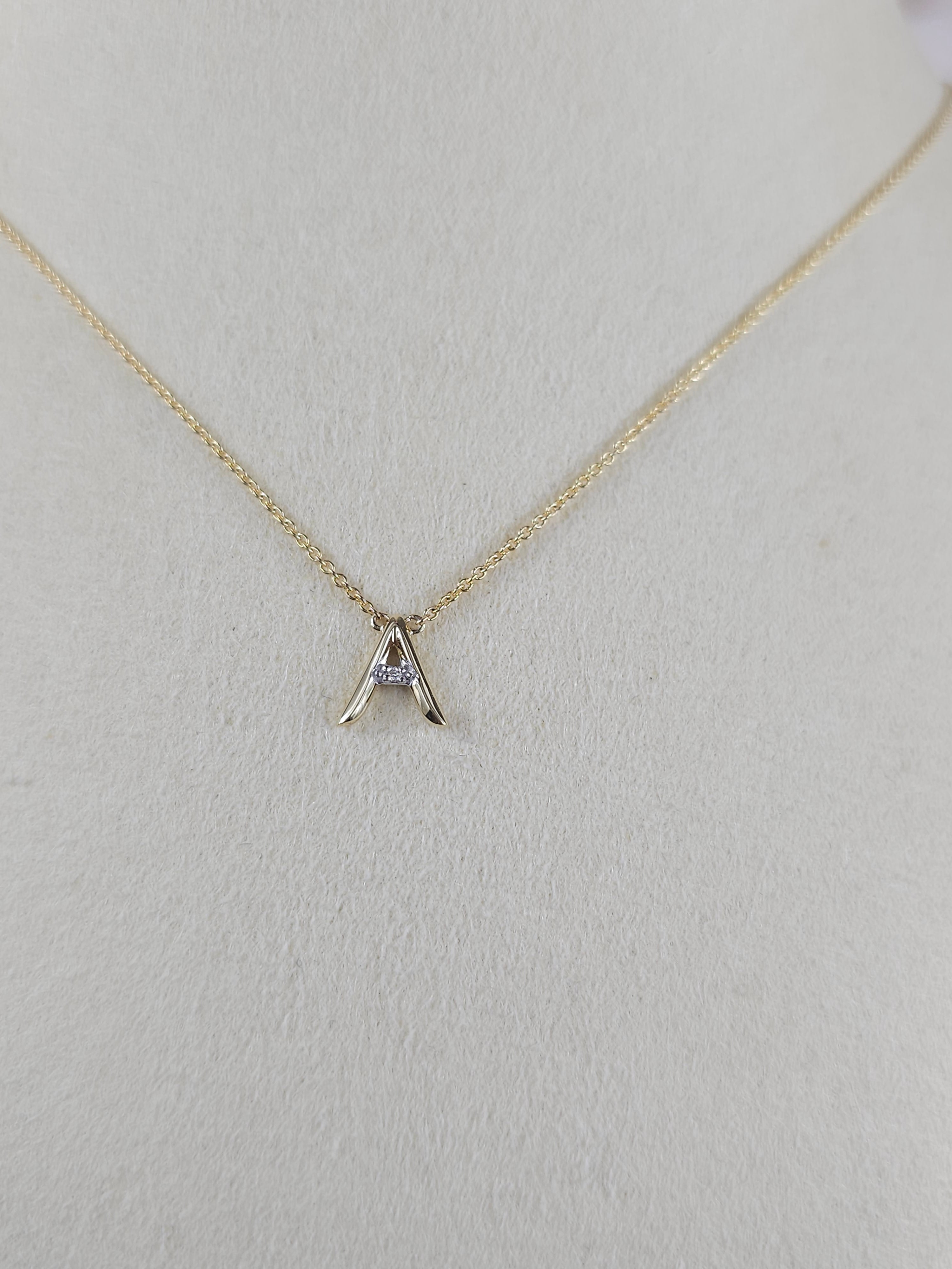9ct Yellow Gold Diamond set Initial 'A' necklet
