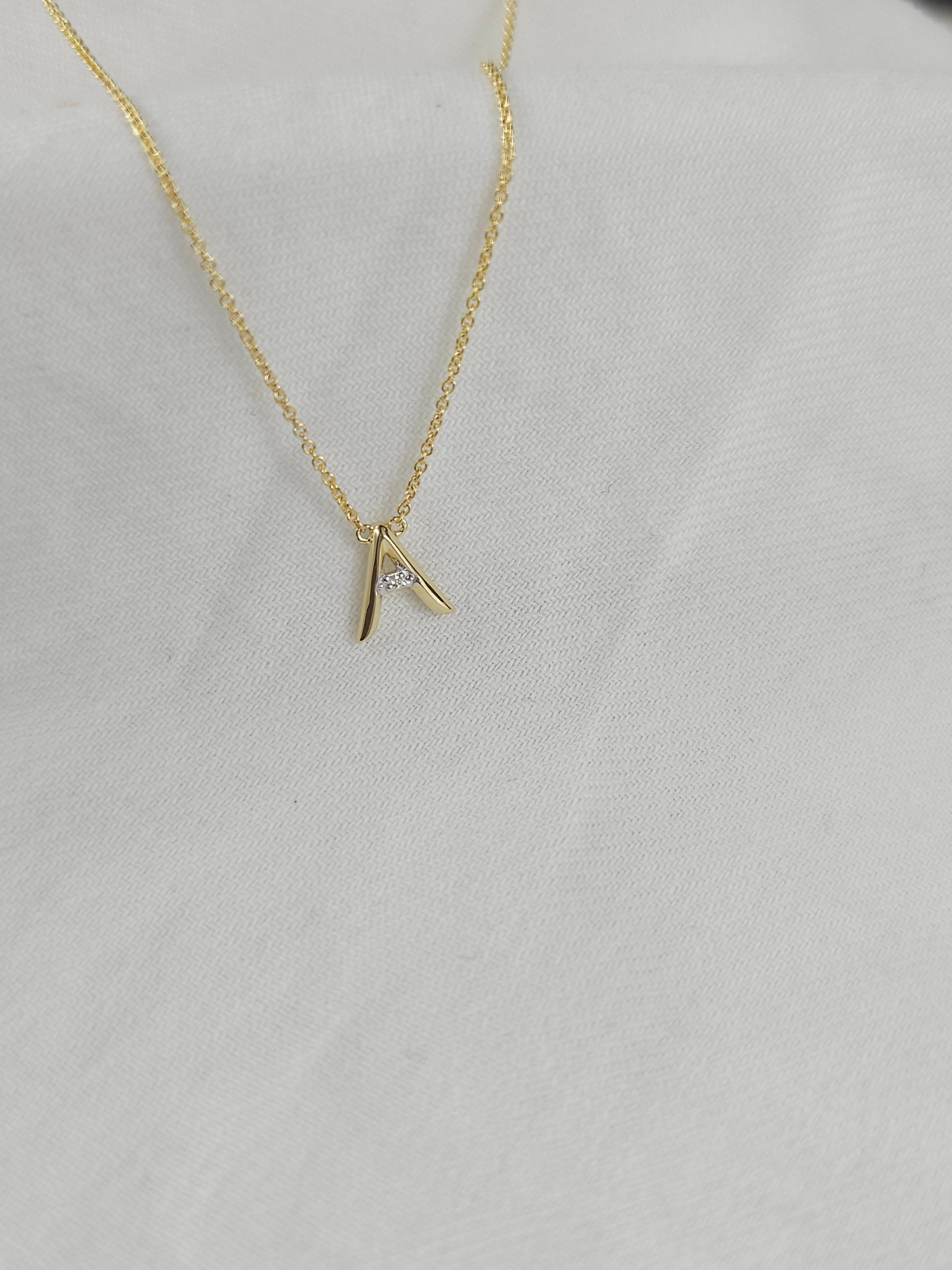 9ct Yellow Gold Diamond set Initial 'A' necklet