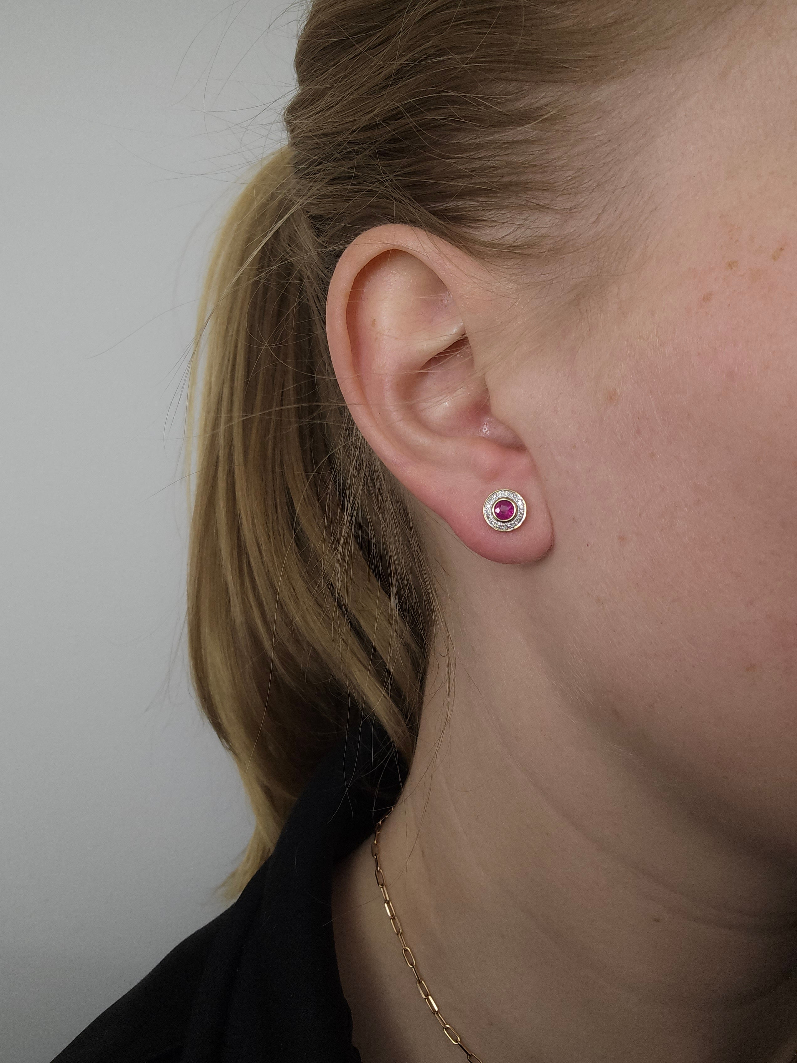 9ct Yellow and White Gold Ruby and Diamond stud earrings