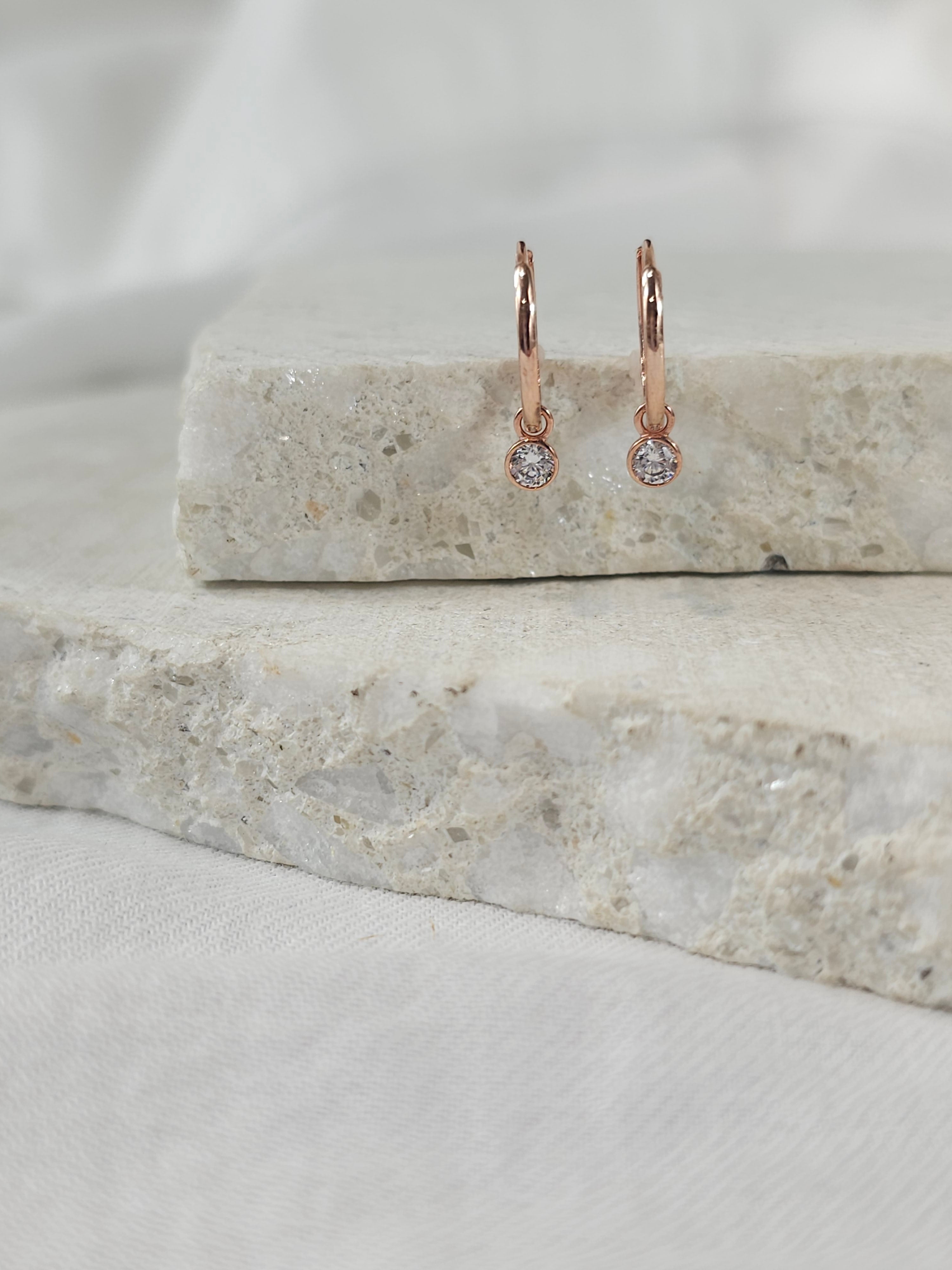 9ct Rose Gold 10mm Huggies, with Removable CZ dangle
