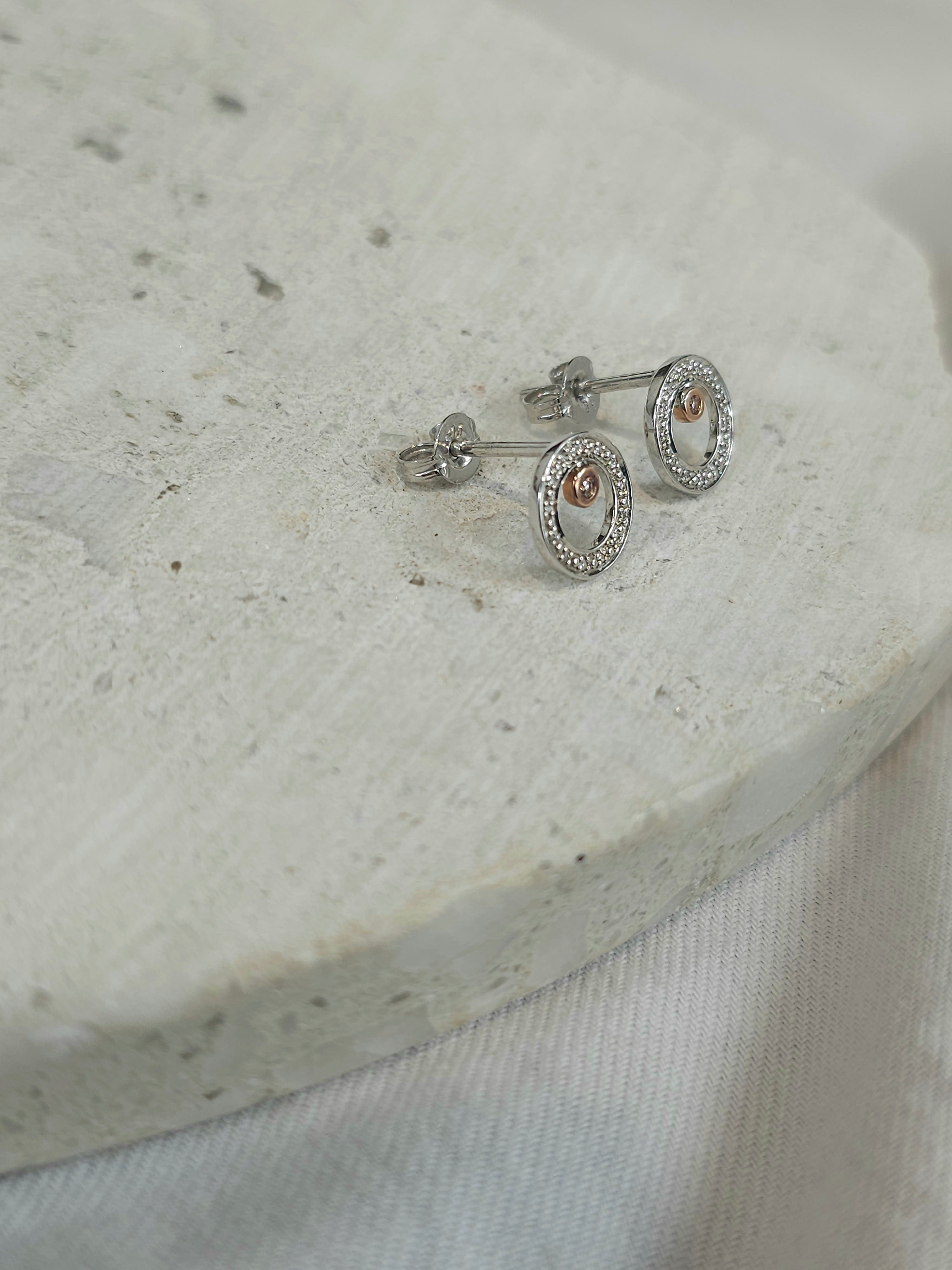 9ct White and Rose gold 'Pink Caviar' Argyle Diamond Studs, 0.06ct total