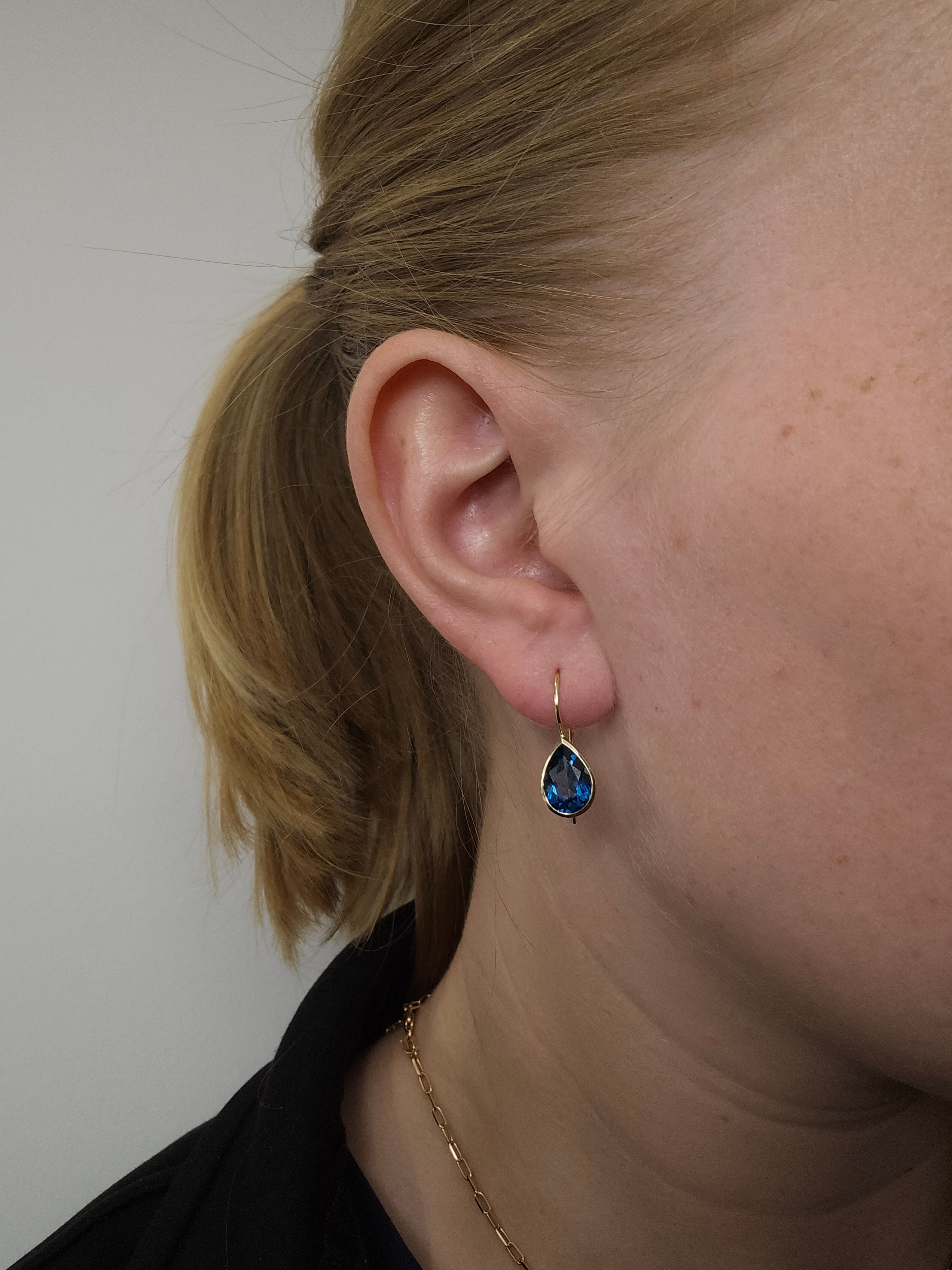 9ct Yellow Gold London Blue Topaz Shepard hook earrings
