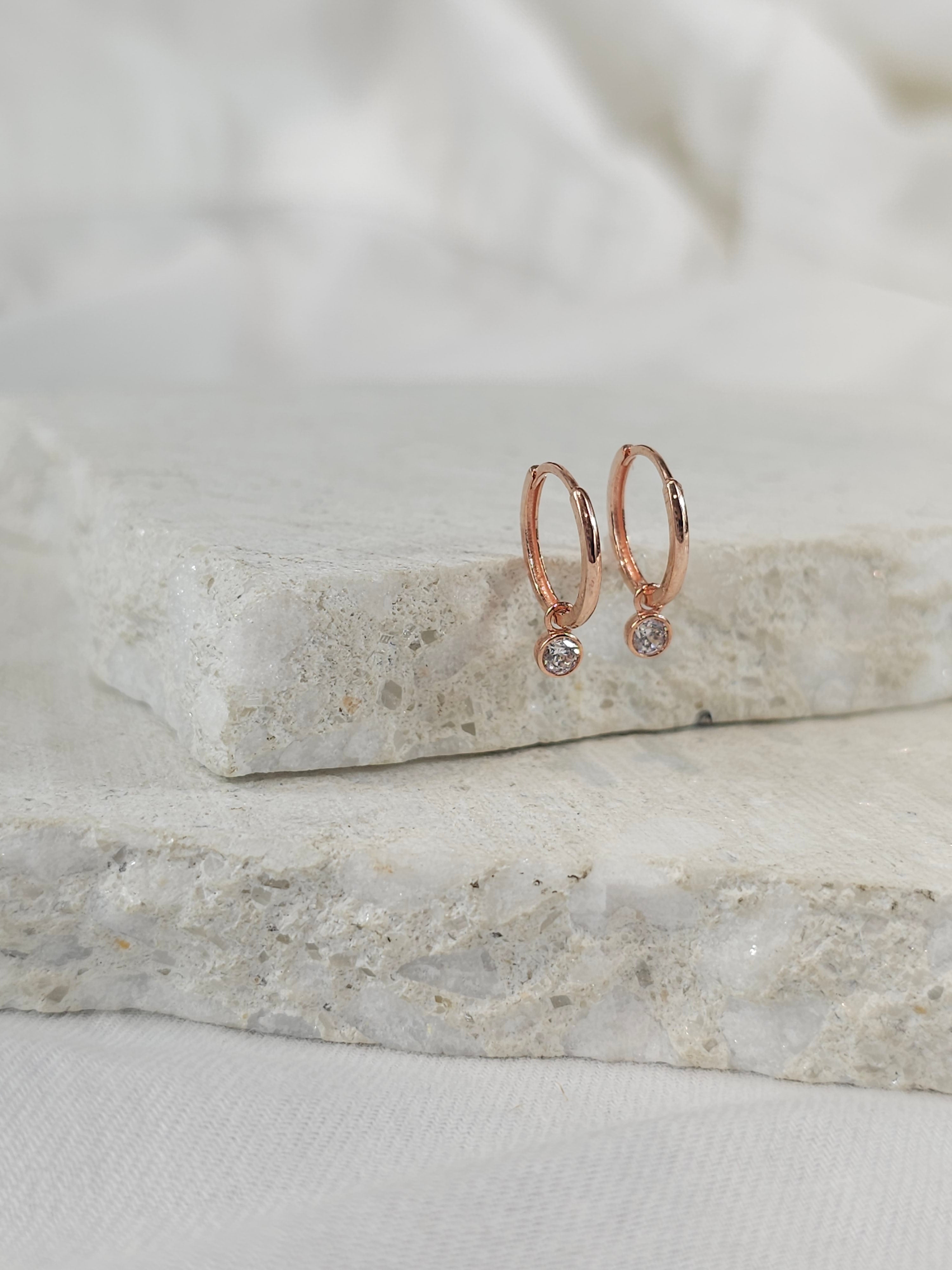 9ct Rose Gold 10mm Huggies, with Removable CZ dangle