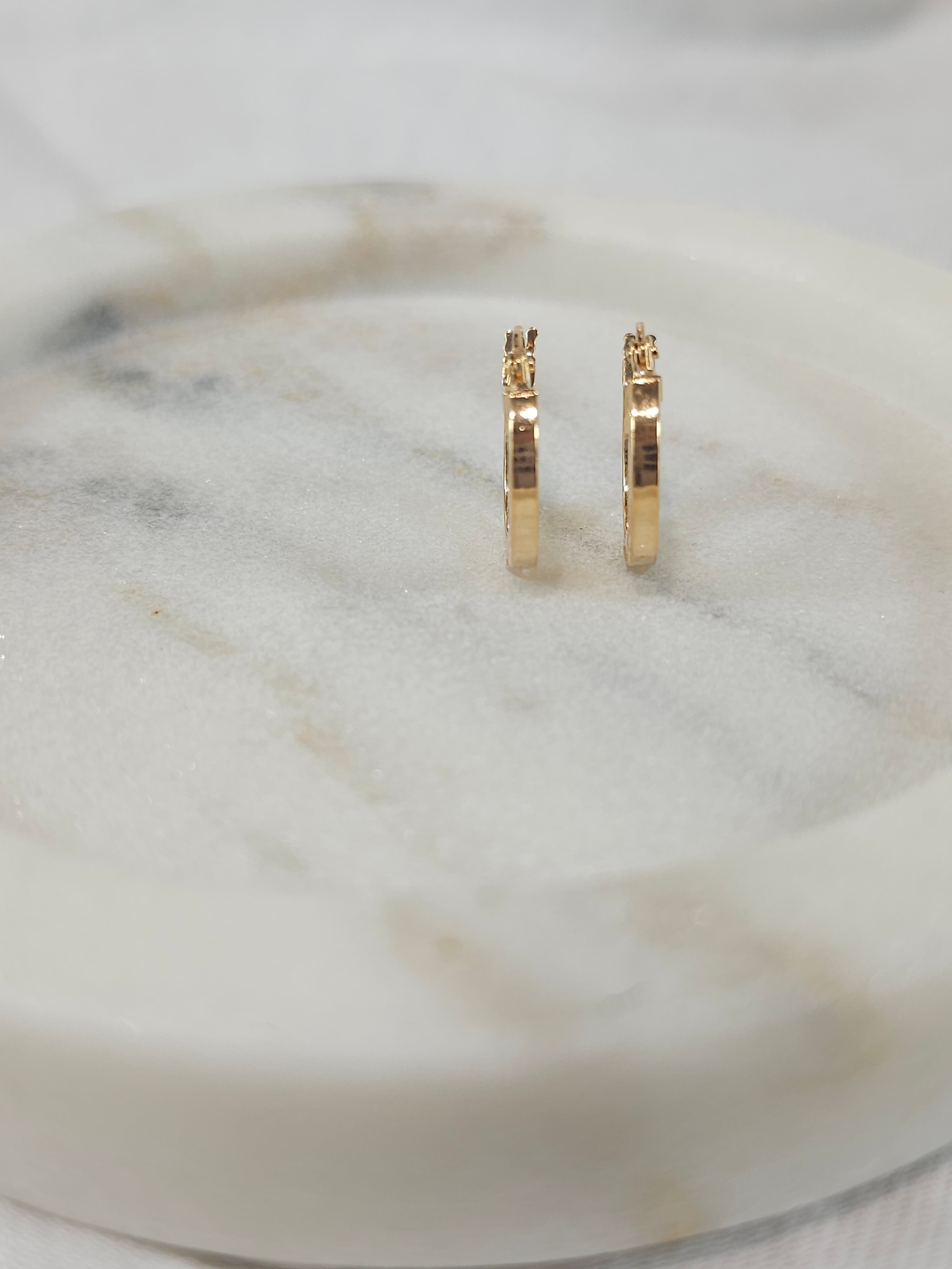 9ct Yellow Gold 10mm Square Tube Engraved Hoop Earrings