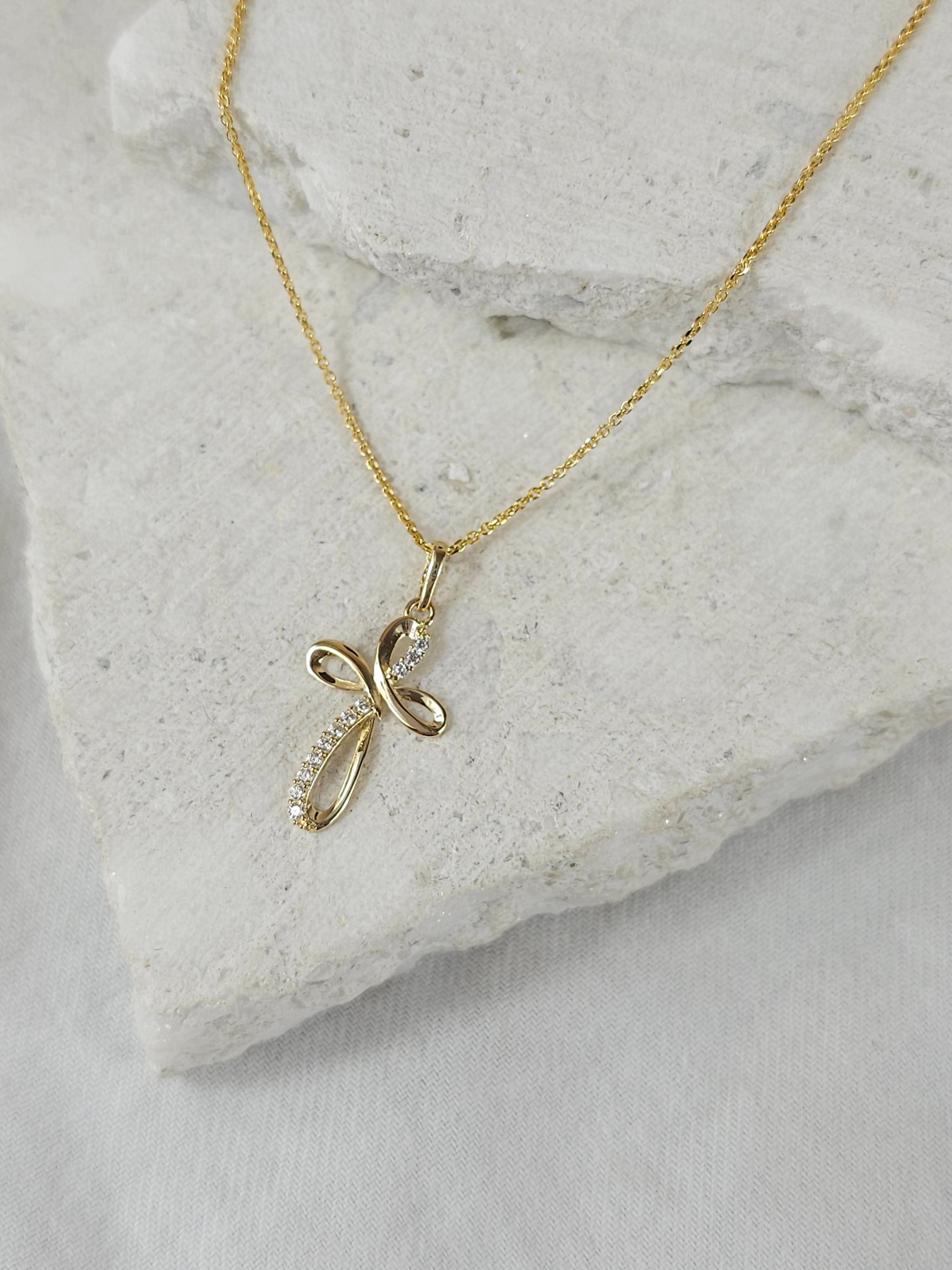 9ct gold stone set cross pendant
