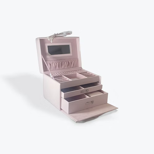Pink Rectangle Jewellery Box With Travel Case