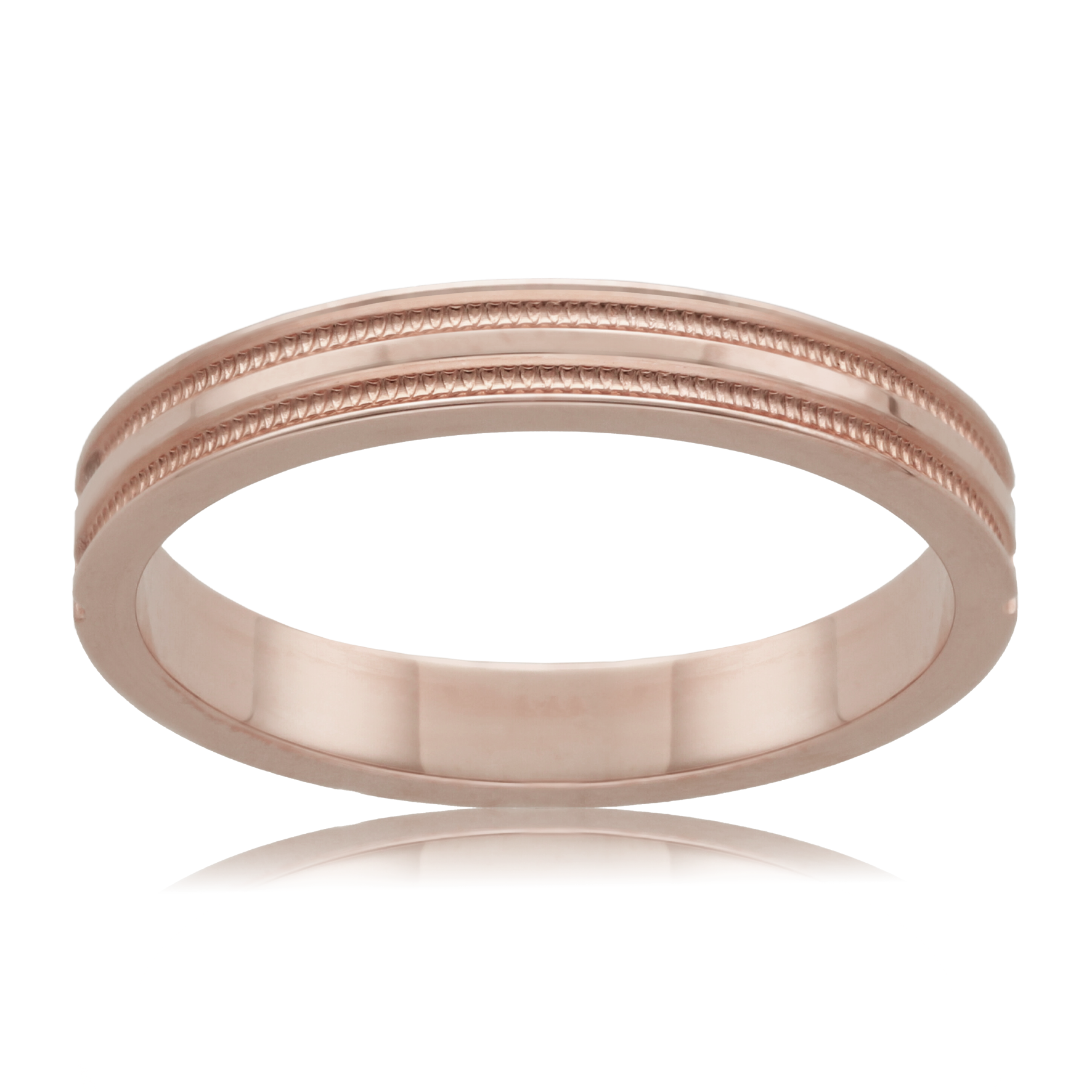9ct Rose Gold 3mm Band with faceted lines, size O